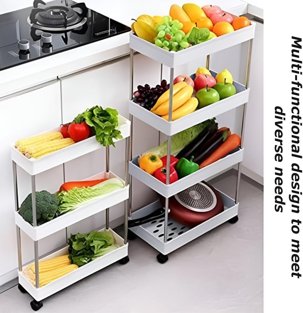 3-Tier Storage Cart, Movable Storage Rack, Portable White Utility Cart, Narrow Space Rolling Trolley with Wheel, Suitable for Kitchen Bathroom Pantry Laundry (40 * 22 * 62 CM) ﻿ ﻿ image number 1