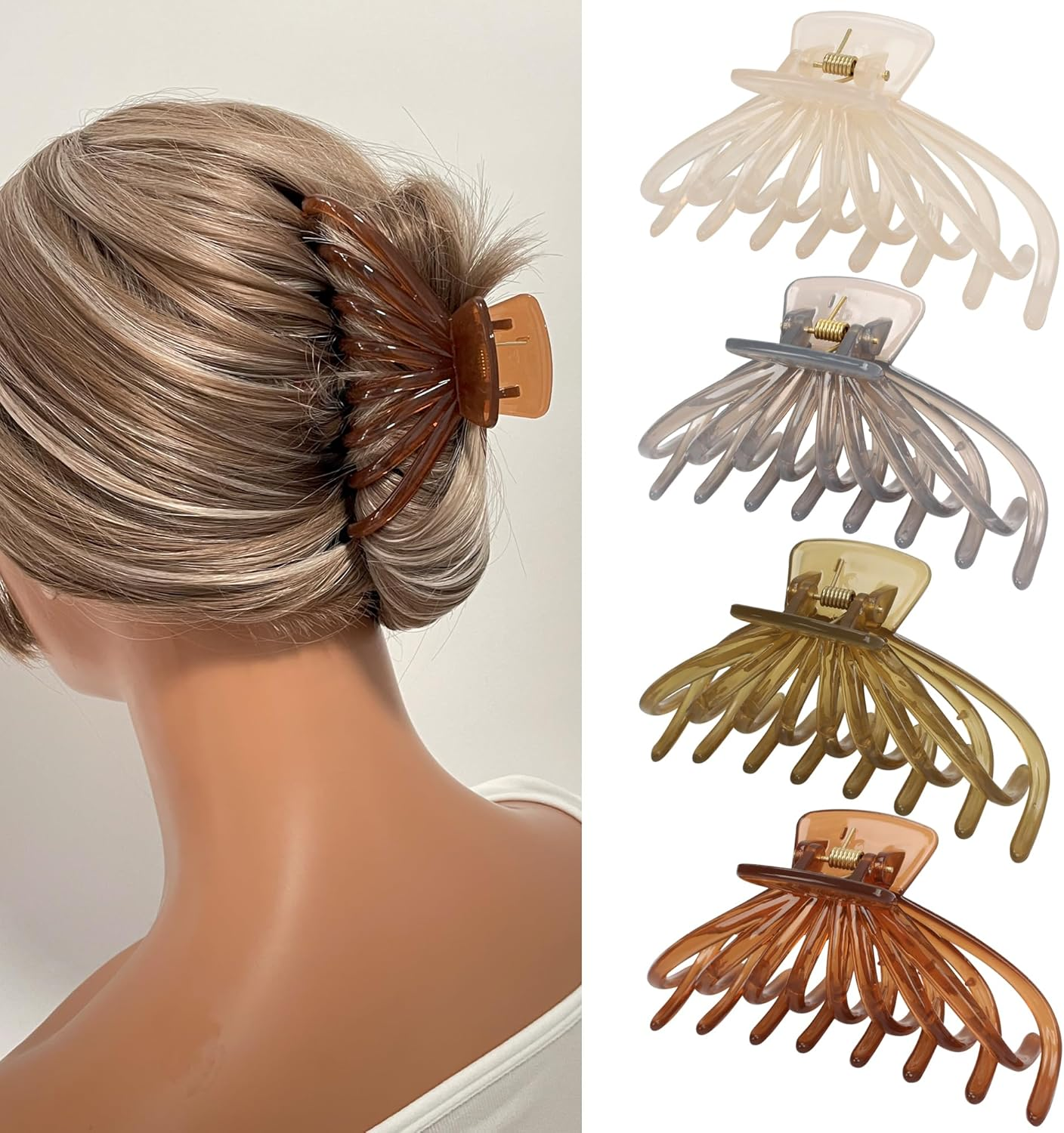 FAELBATY Hair Clip Claws Set of 3 (Glossy Silver, Dark Grey, Rose Gold) - Glossy Metal Hair Clips, Large Hair Accessories for Women and Girls, Strong Hold Barrette, 3 Pcs