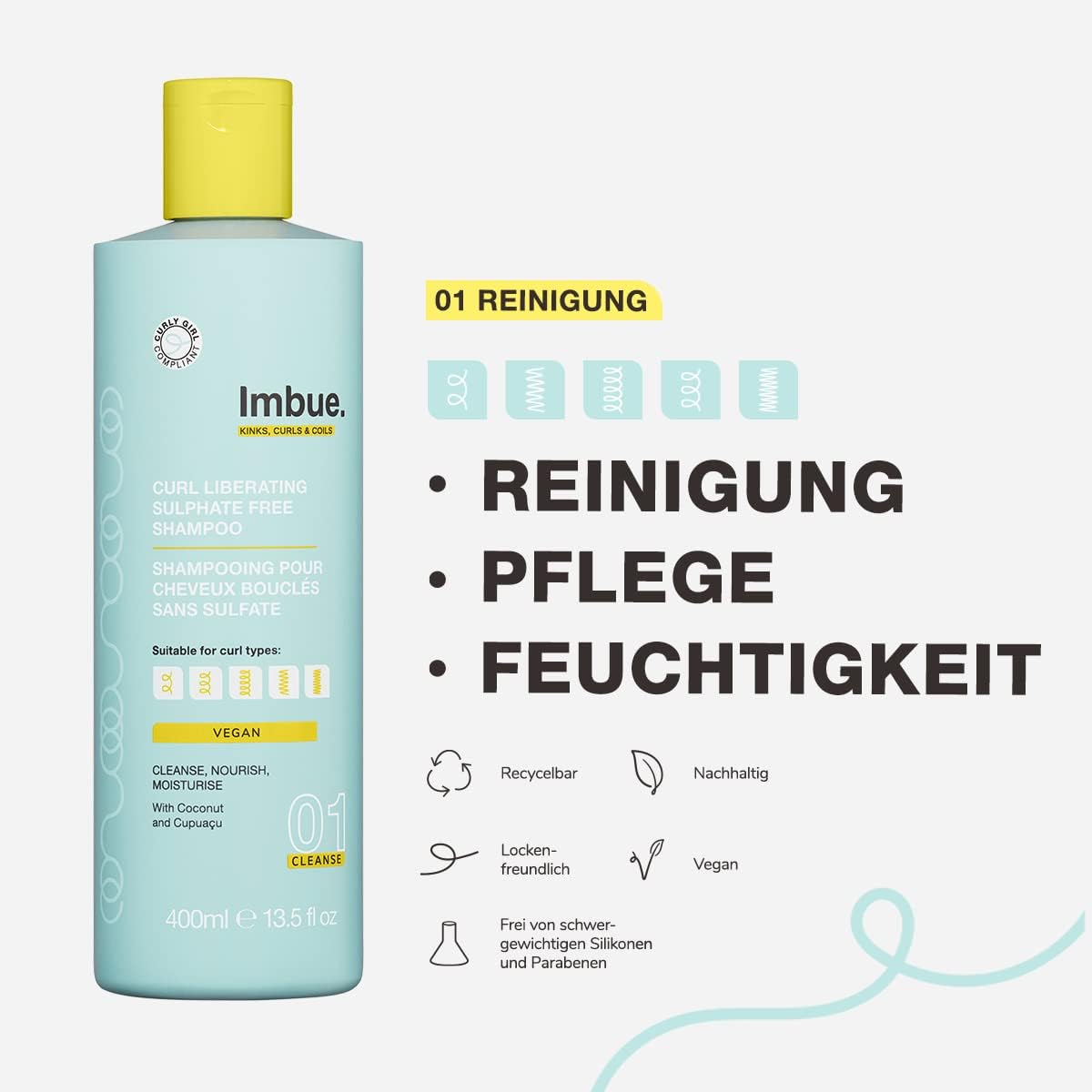 Imbue Curl Liberating Sulphate Free Shampoo, Sulphate Free Shampoo for Curls - Vegan and 'Curly Girl' Method Friendly, 400 G image number 5