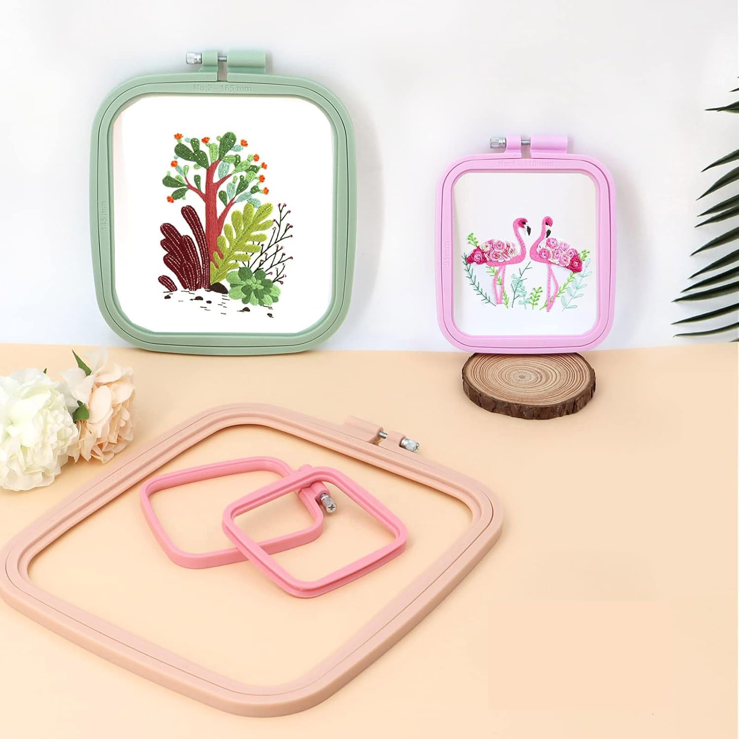 4 Pcs 4 Size Square Embroidery Hoops, ABS Plastic Embroidery Hoops Cross Stitch Hoops Embroidery Frames for Sewing, Needlework, Embroidery Projects (Size-3", 4.3", 6.5", 8.7") image number 2