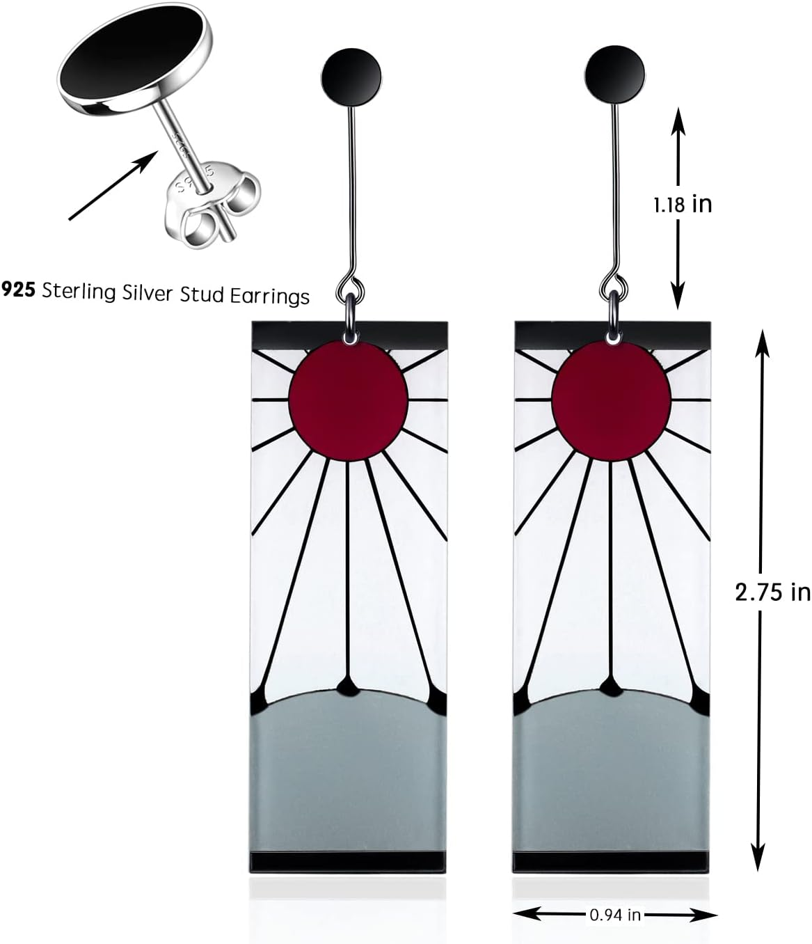 925 Sterling Silver Tanjiro Earrings,Anime Demon Slayer Cosplay Tanjiro Black Earrings Ear Clip Kimetsu No Yaiba Hanafuda Halloween for Men Women Earrings image number 1