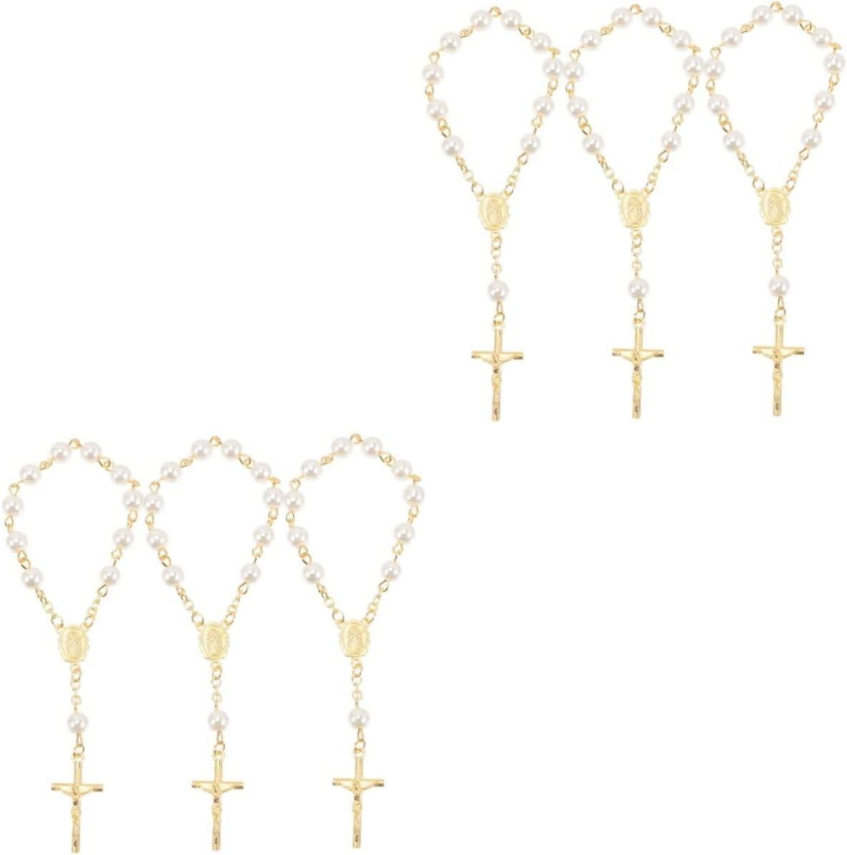 KOMBIUDA 6Pcs Rosary Cross Bracelet Finger Rosaries for Shower Boys Unique Baptism Favors Christian Elegant Party Accessories