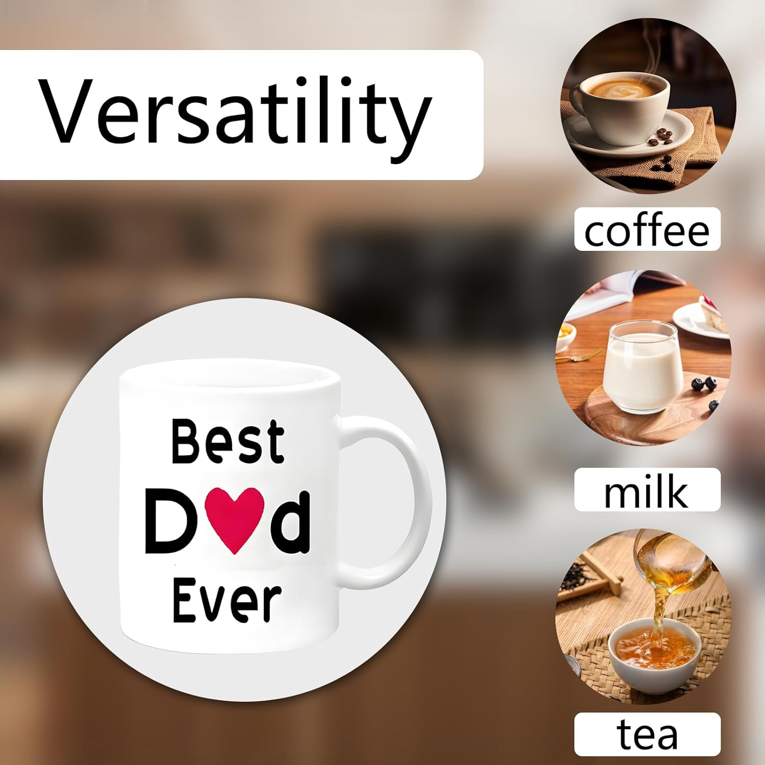 Father'S Day Daughter Son Fathers Day Gift Gift Best Dad Coffee Mug for Home or Work Unique Birthday Dad Porcelain Mug, White, 11 Ounce image number 3