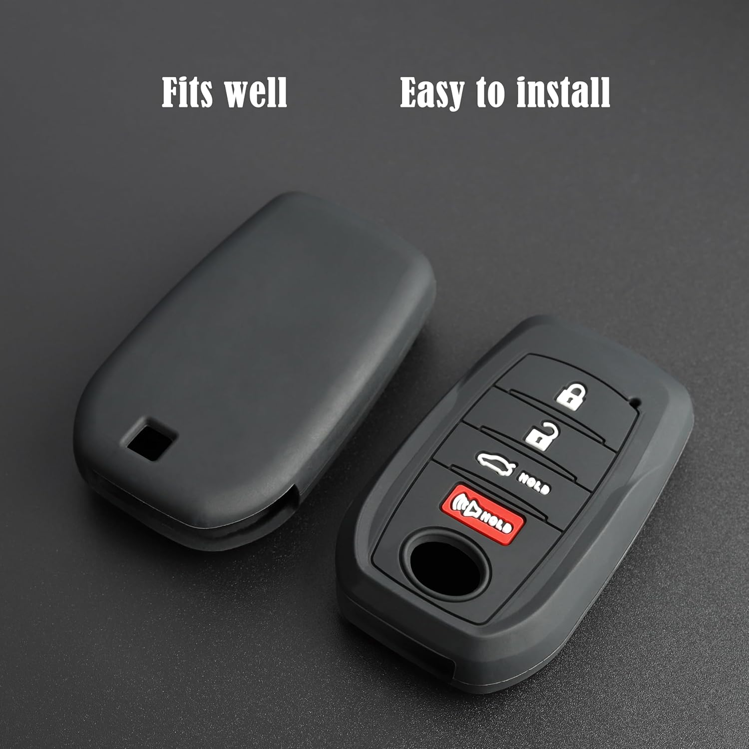 TANDRIVE Key Fob Cover for Toyota 2025 Camry and 2025 2024 2023 Corolla Crown, 4-Button, Silicone, 2-Pack, Black image number 3