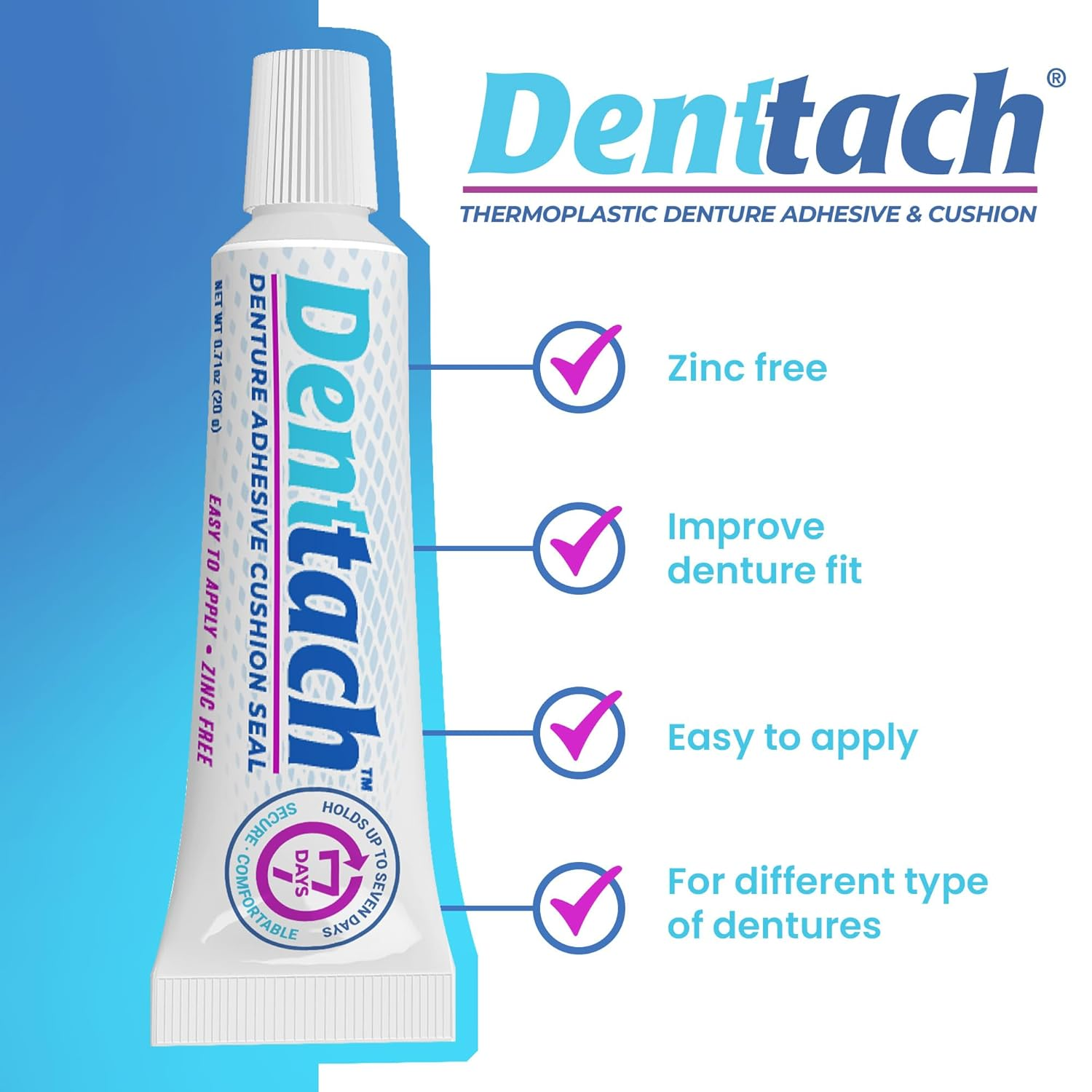 Denttach Denture Adhesive, Thermoplastic Denture Adhesive, Cushion and Reliner, Comfortable, Secure Denture Grip for up to 7 Days, Non Glue, Zinc Free, Long Holding Denture Reliner (Pack of 3) image number 1