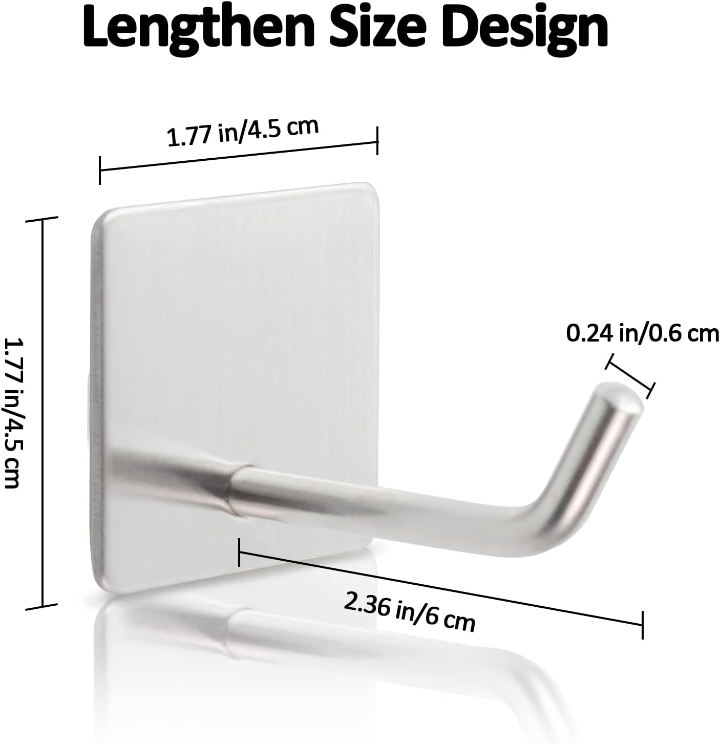 LIOUCBD 4PCS Adhesive Sticky Wall Hooks Heavy Duty, Long Stainless Steel Towel Hooks for Hanging Kitchen Bathroom Home, Waterproof Hook Wall Hanger Holder for Key Hat Coat Bag (White) image number 3