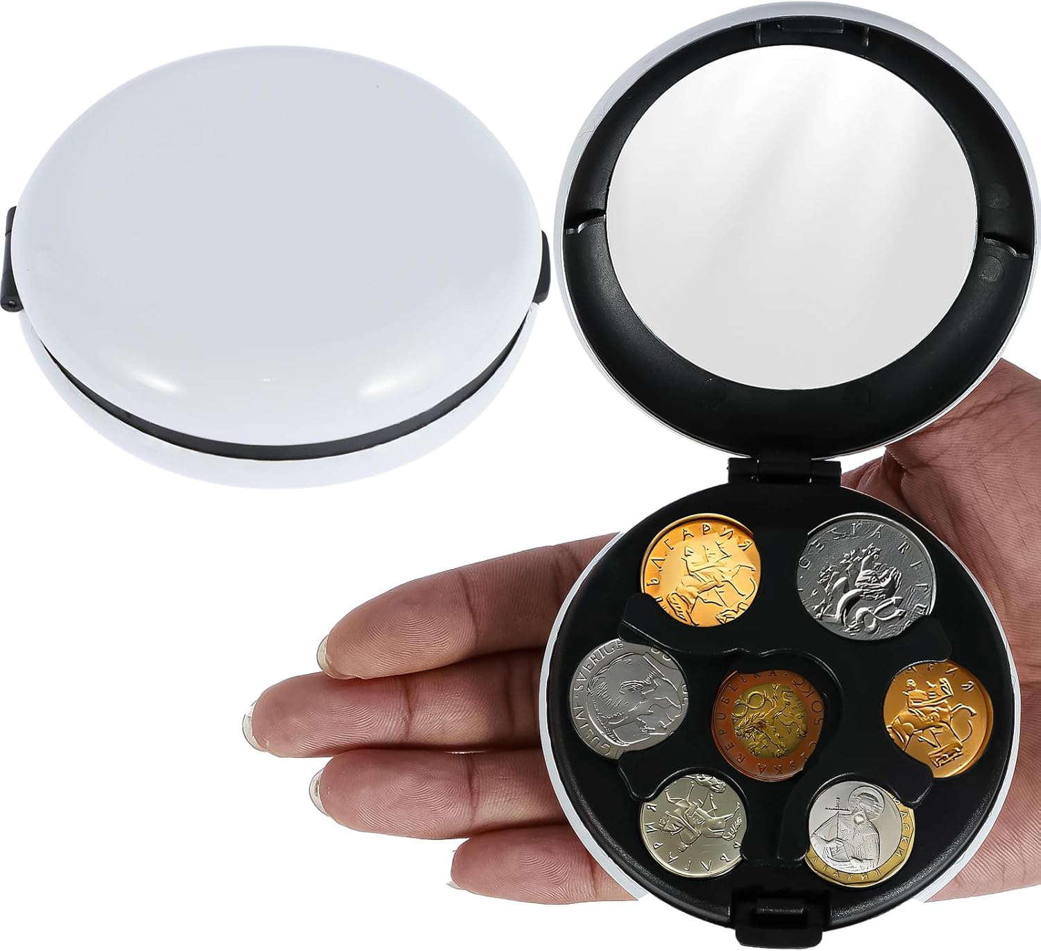 2Pcs Japanese Yen Coin Holders, Space Saving Charge Organizer and Storage with 7 Slots and Mirror, Portable Pocket Charge Organizer, 3.3&times;1.18 Inch Car Charge Holder for Women Men Collectors