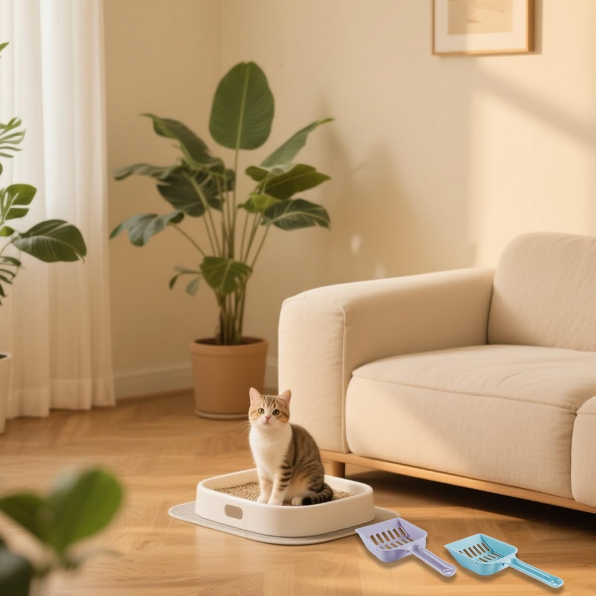 Orivin 2 Pcs Cat Litter Scoop Set Strong Plastic Poop Scooper Handy Sand Sifter Cleaning Tool for Litter Box Tray image number 1