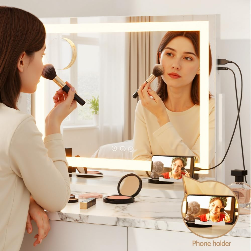 Embellir Makeup Mirror 58X46Cm 360～ Rotatable Vanity Mirror with Lights Bright Light Strip 3 Colour Temperatures Adjustable Brightness image number 3
