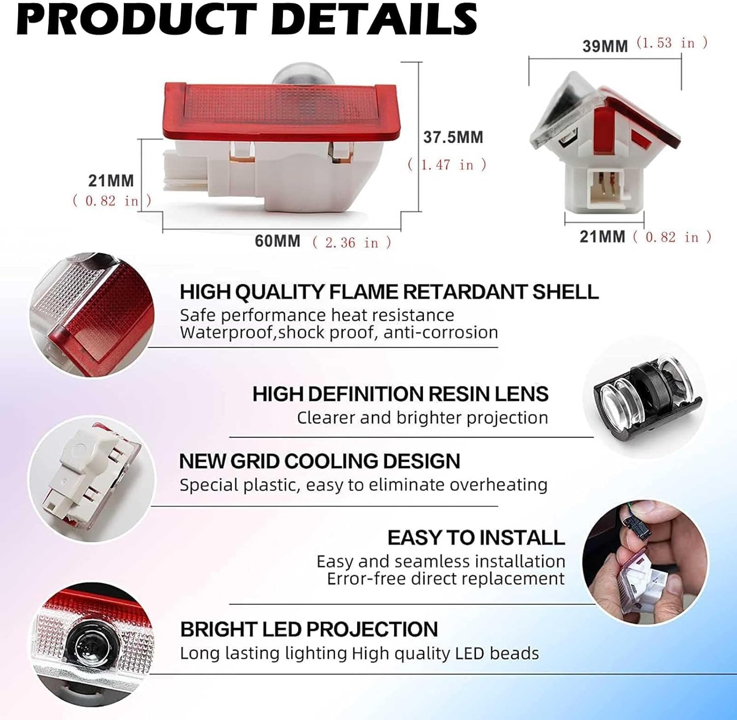 2 Pcs Car Door Lights Logo Projector Puddle Lights Laser Projector Lights Ghost Shadow Welcome Lamp Courtesy Light Compatible with a B C E M GL GLA GLC GLE Class Accessories image number 4