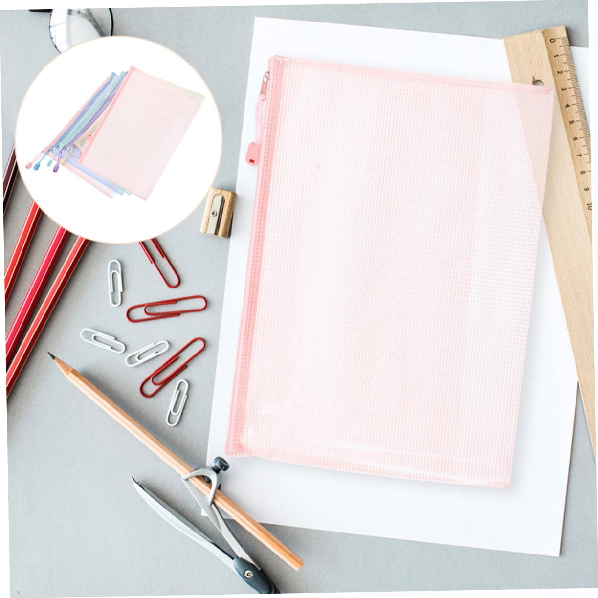 UTHCLO 6Pcs Mesh Zipper Pouches for Documents Receipts Plastic Mesh Pouches Zipper