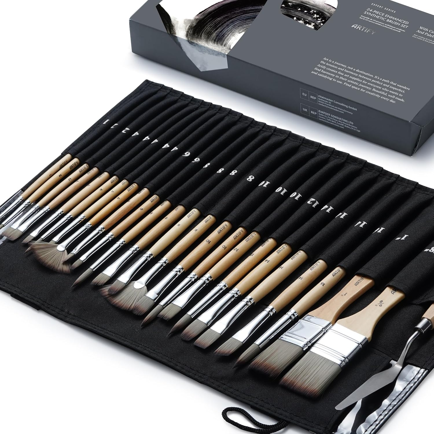 ARTIFY 24 Pcs Paint Brush Set, Expert Series, Enhanced Synthetic Brush Set with Canvas Roll and Palette Knife for Acrylic Oil Watercolor Gouache(Birch)