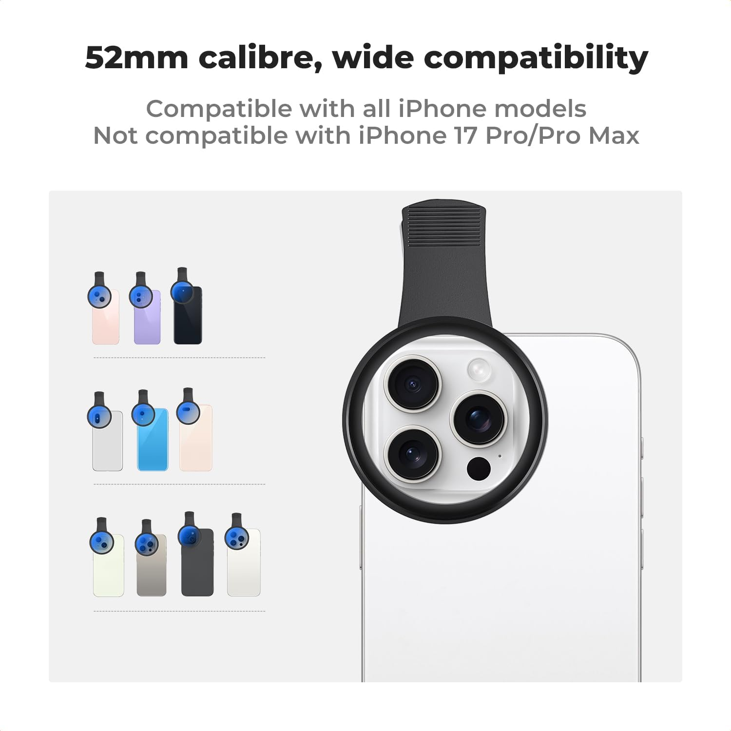 K&F Concept 52Mm Clip-On CPL Phone Camera Lens Filter Kit, Circular Polarizer Polarizing Filter Compatible with Iphone 17 16 15 14 13 12 11 image number 2