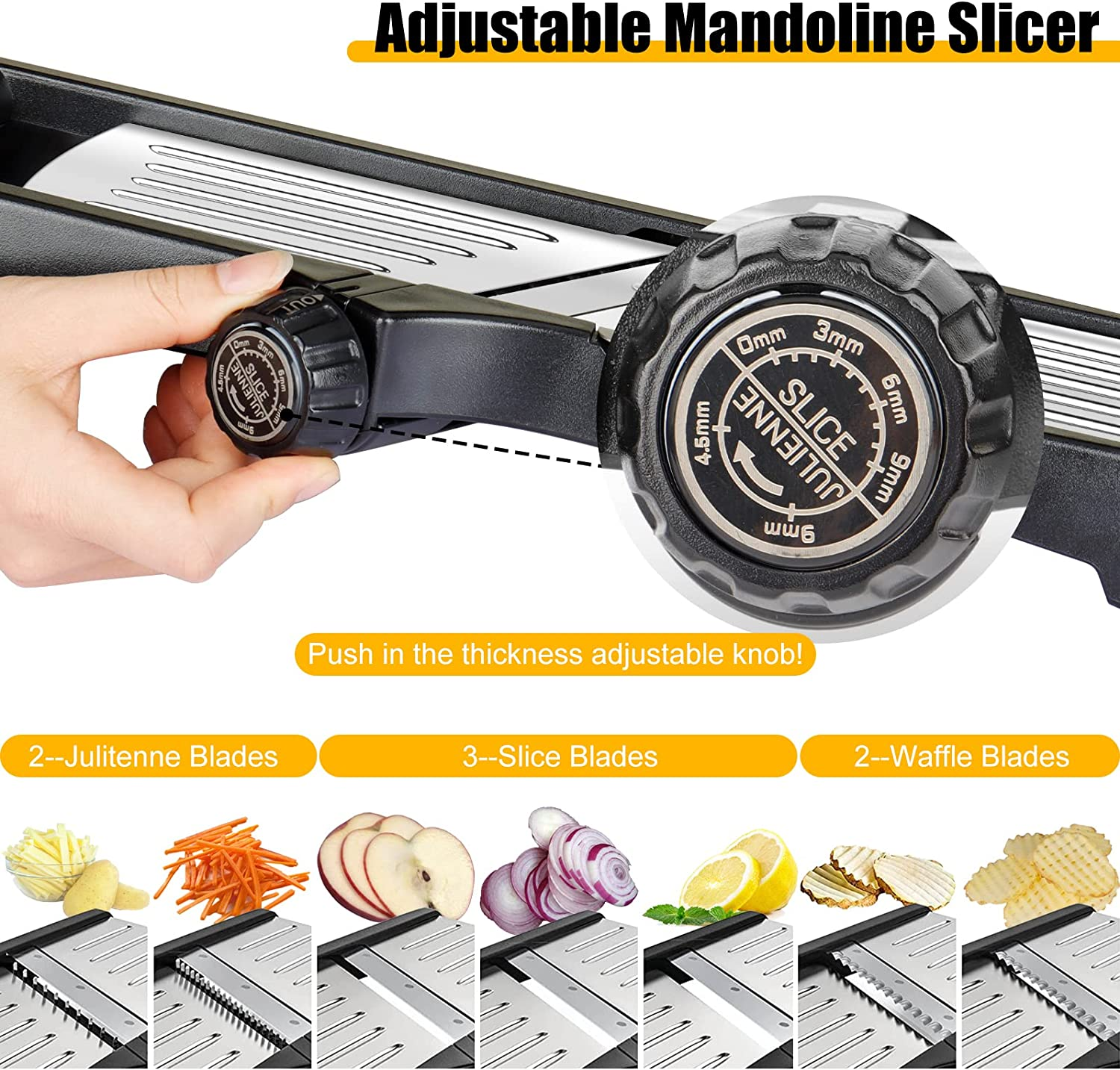 Mandoline Food Slicer for Kitchen, Adjustable Stainless Steel Mandoline Vegetable Slicer, Food Slicer Onion Potato Chip French Fry 7 In-1 Vegetable Slicer image number 6