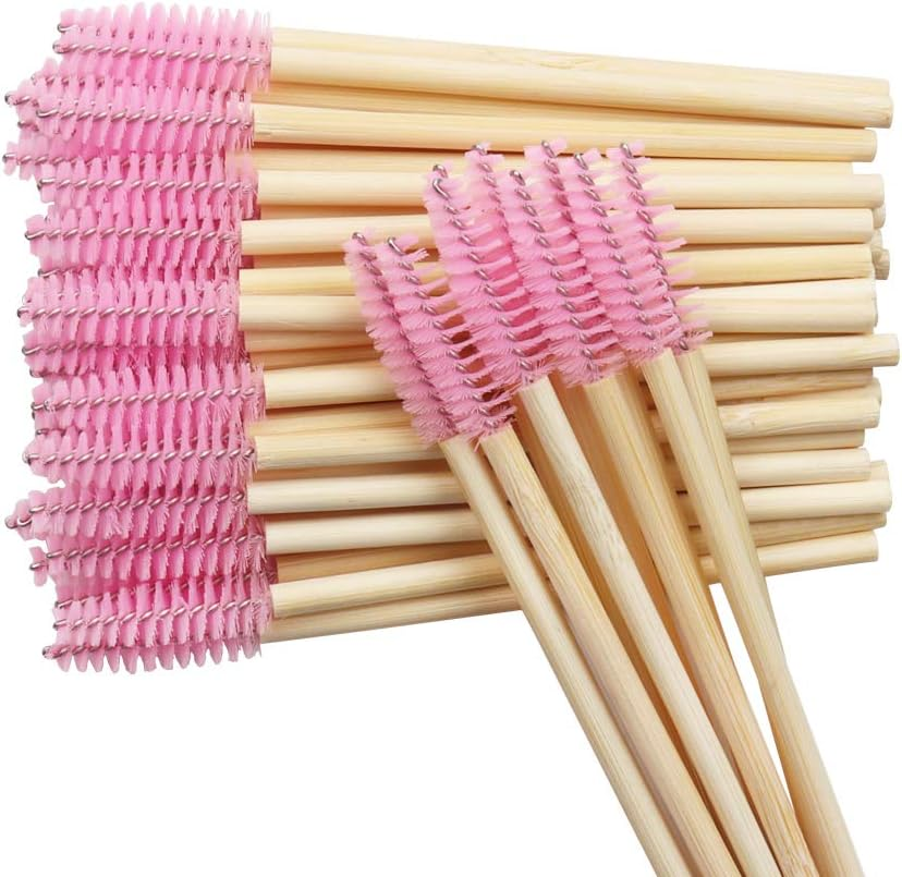 Mekupeu 100 Pcs Disposable Mascara Wands Bamboo Spoolies Brush for Eyelash Extensions Spoolie Eyelash Lash Wand Applicator Makeup Kits, Pink image number 5