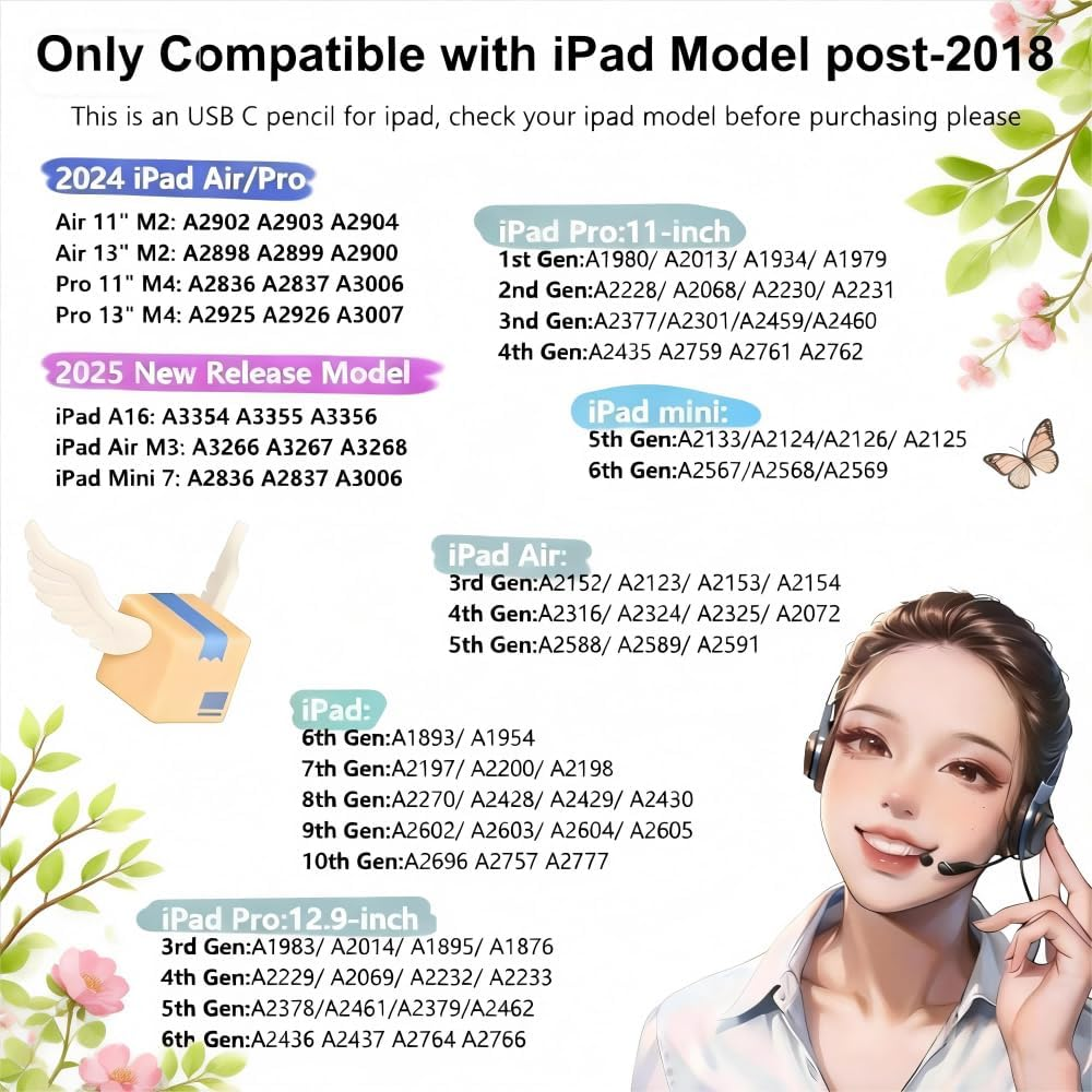 KIROSA Ipad Pencil 1St Generation, Fast Charge Apple for 2018-2023, Tilt & Palm Rejection, Magnetic 6/7/8/9/10, Mini 5/6, Air 3/4/5, Pro 11''/12.9'' 3/4/5/6, Classic White