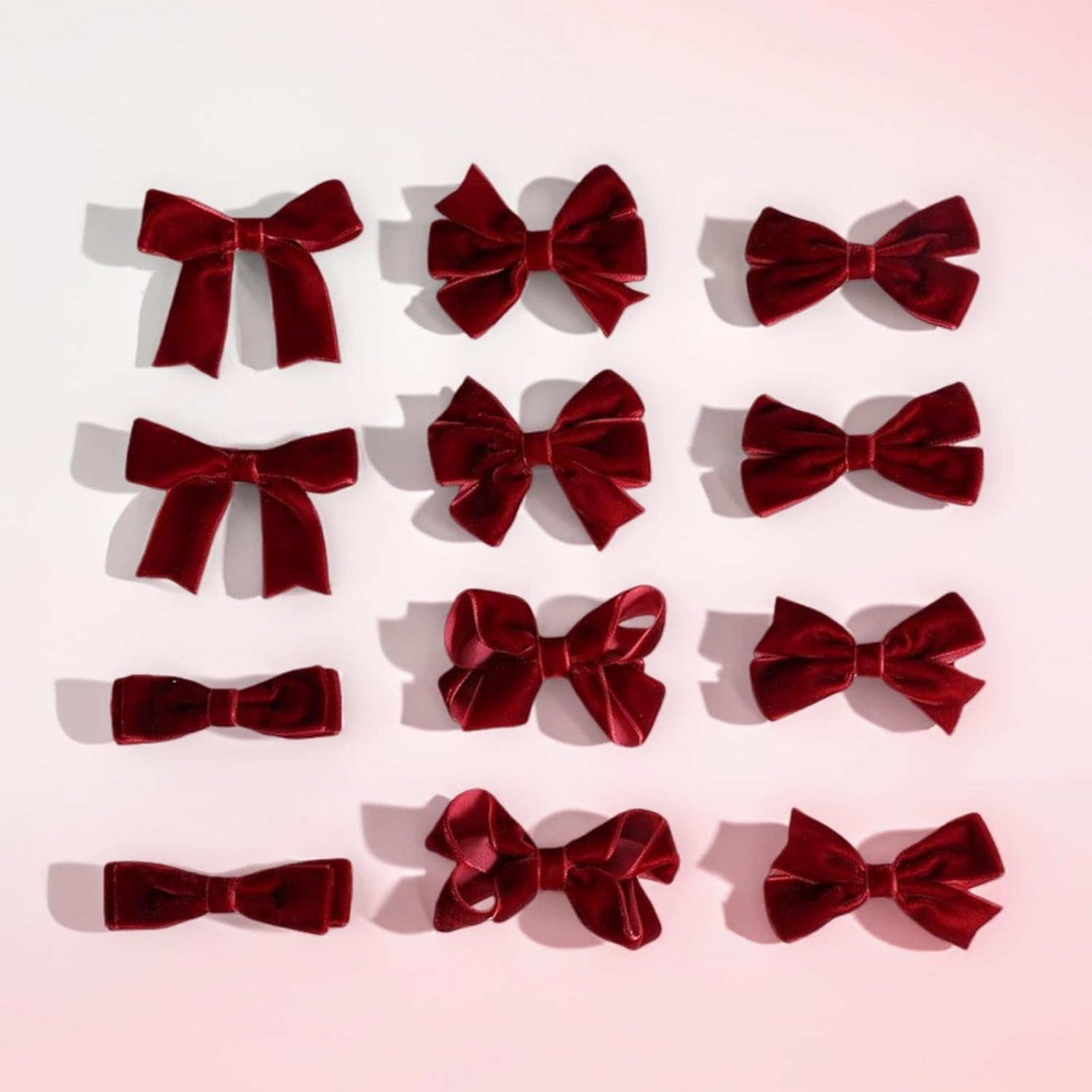 Celblisora Pack of 12 Hair Bows Made of Dark Red Velvet Ribbon, 7.6 Cm, Small, Burgundy, Elegant Bows with Crocodile Clips, Ideal as School Uniform Decoration Accessories image number 1