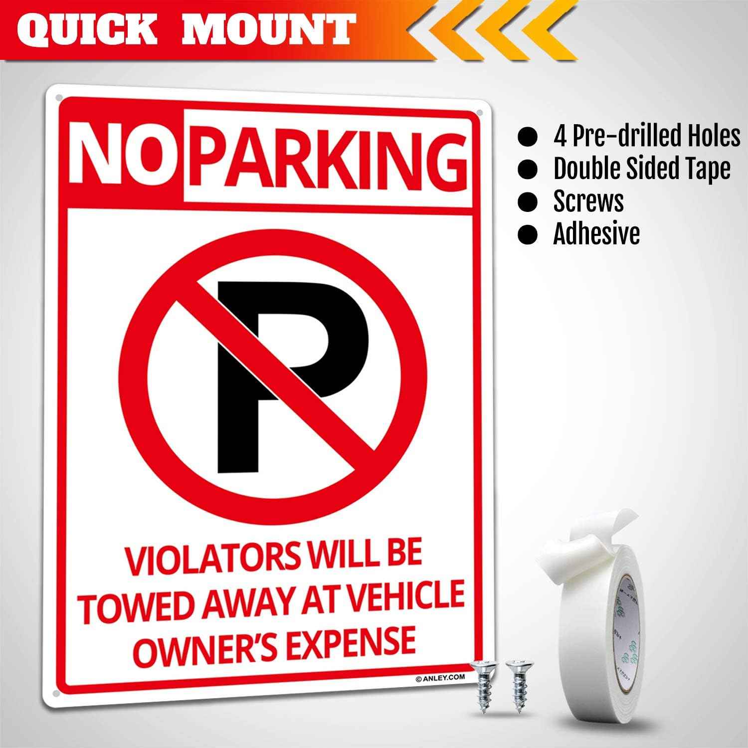 ANLEY No Parking Sign 14 X 10 in - 40 Mil Thick Rust-Free Weatherproof Aluminum - Easy Mounting - Violators Will Be Towed Away at Vehicle Owners Expense Metal Warning Sign Outdoor Use image number 5