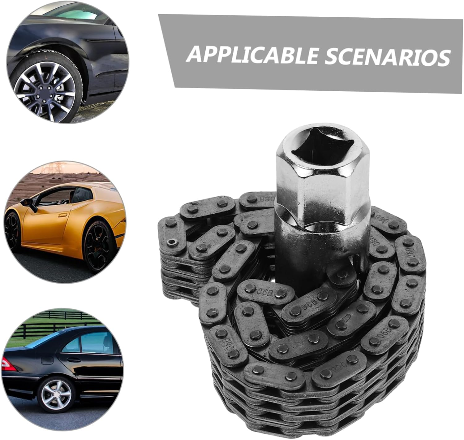 EXAOMBLE Oil Filter Wrench Double Chain Sleeve Heavy Duty 52-Link Chain Strap Wrench Automotive Oil Filter Removal Tool for Mechanics and Plumbing Equipment image number 4