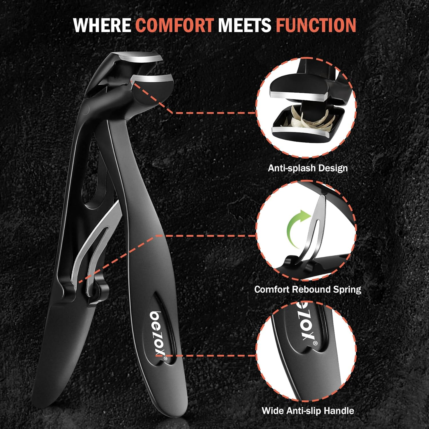 BEZOX Nail Clippers with Metal Nail File - Curved Head Toe Nails Clipper for Thick Nails for Seniors, Free Rotating Finger Nail Clippers for Adult - Premium Nail Cutters for Fingernails and Toenails image number 5