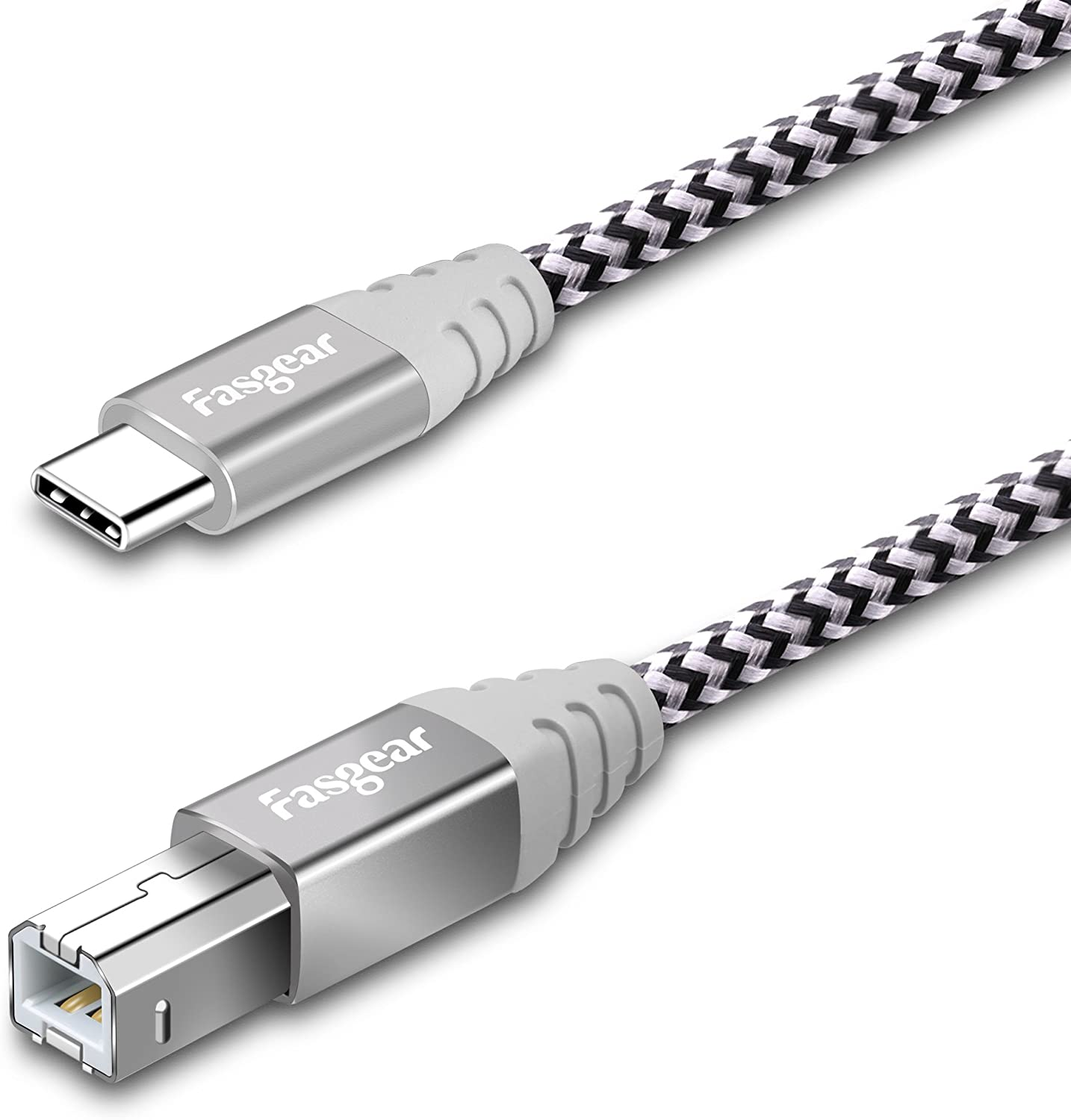 USB C to USB B Printer Cable Fasgear 1 Pack 16.5Ft/5M USB 2.0 Type C to Type B Scanner Braided Cord Compatible for Sam-Sung Brother Epson HP Canon Printer|Yamaha Digital Piano Midi Keyboard DAC |Gray