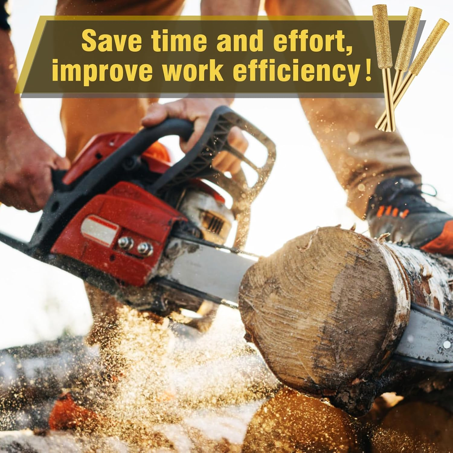 36Pcs High Hardness Diamond Chainsaw Sharpener, Durable Emery Made, Easy to Install, 3 Sizes Titanium Plated Sharpening Wheels for Chainsaw Sharpener, 12 Pcs Each Size(5/32'', 3/16'', 7/32'') image number 4