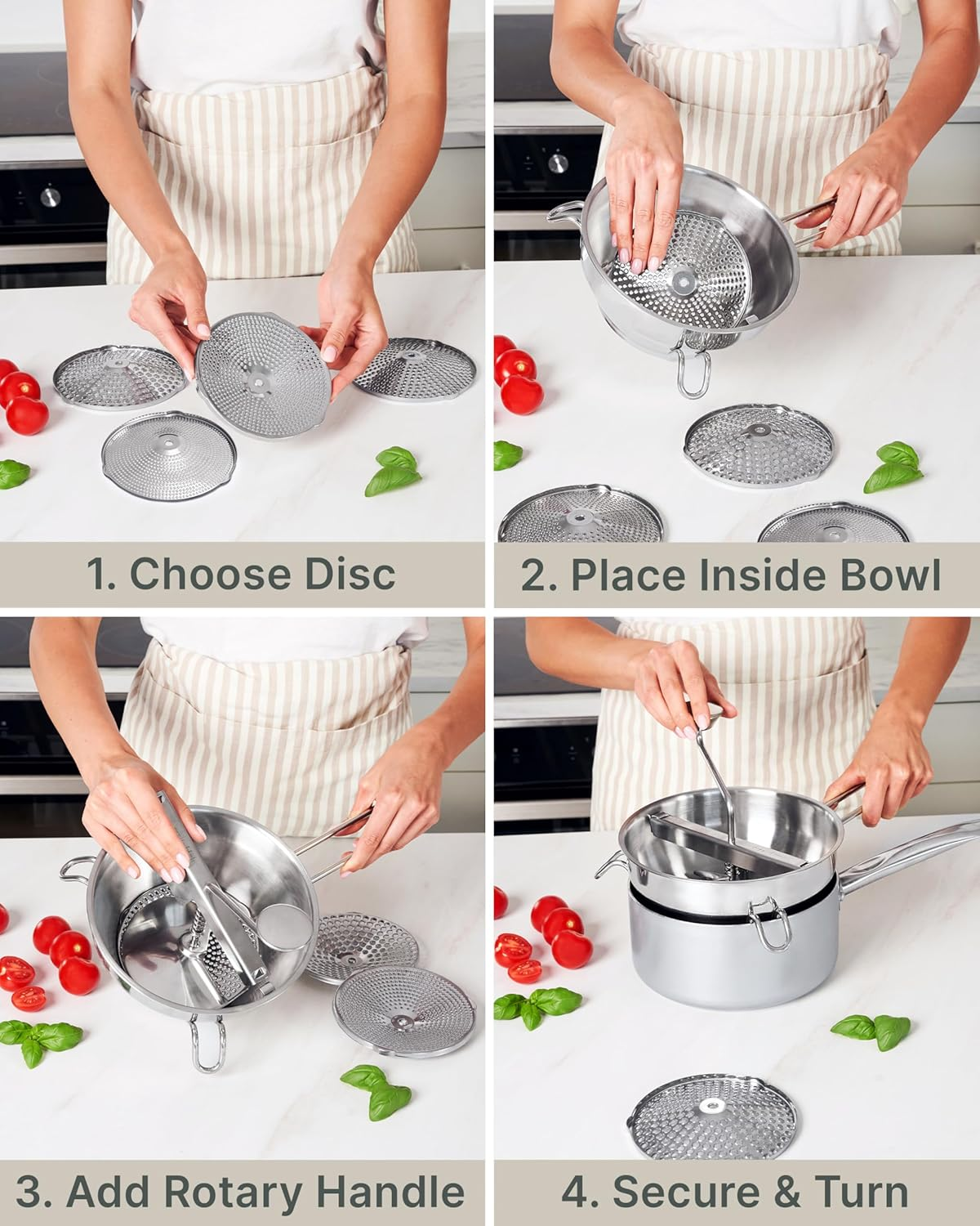 Upgraded 4-Disc Stainless Steel Food Mill &ndash; Ergonomic Rotary Design for Tomato Sauce, Applesauce, Baby Food, Mashed Potatoes, Jams, and More image number 6