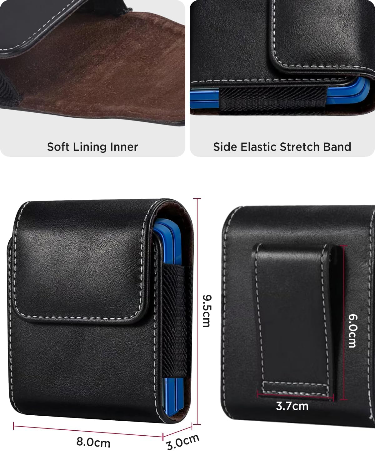 Miimall for Samsung Galaxy Z Flip 7/6/5/4/3 Phone Pouch Holster Belt Case, Leather Pouch with Metal Clip Phone Holster Case for Galaxy Z Flip 7 6 5 4 3, Motorola Razr 2025, Moto Razr 2024 image number 4