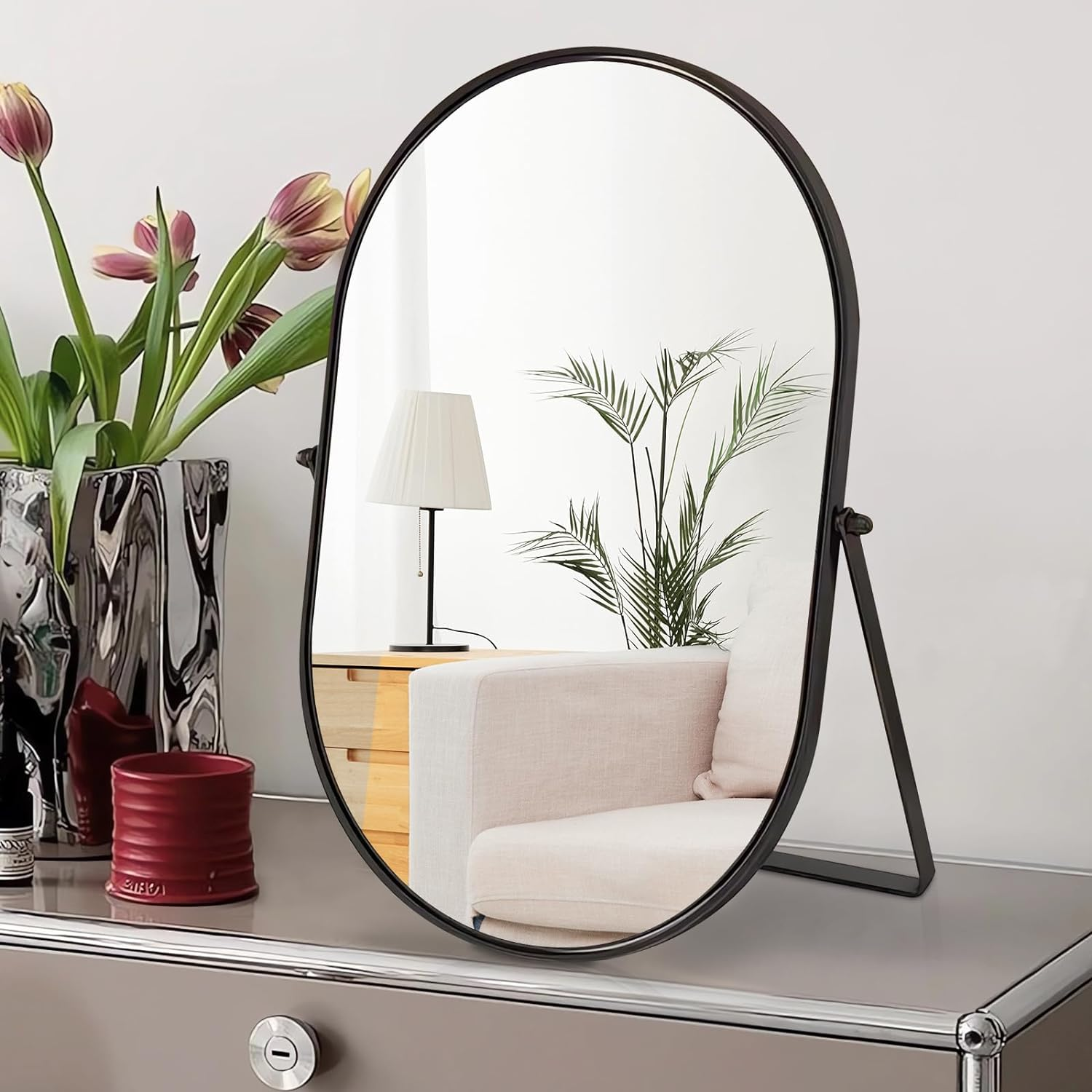 Numjeg Makeup Mirror Portable Vanity Tabletop Mirrors with Metal Frame Desk Table Mirror with 90&deg;Adjust Rotate Good for Bedroom Bathroom Dressing Room