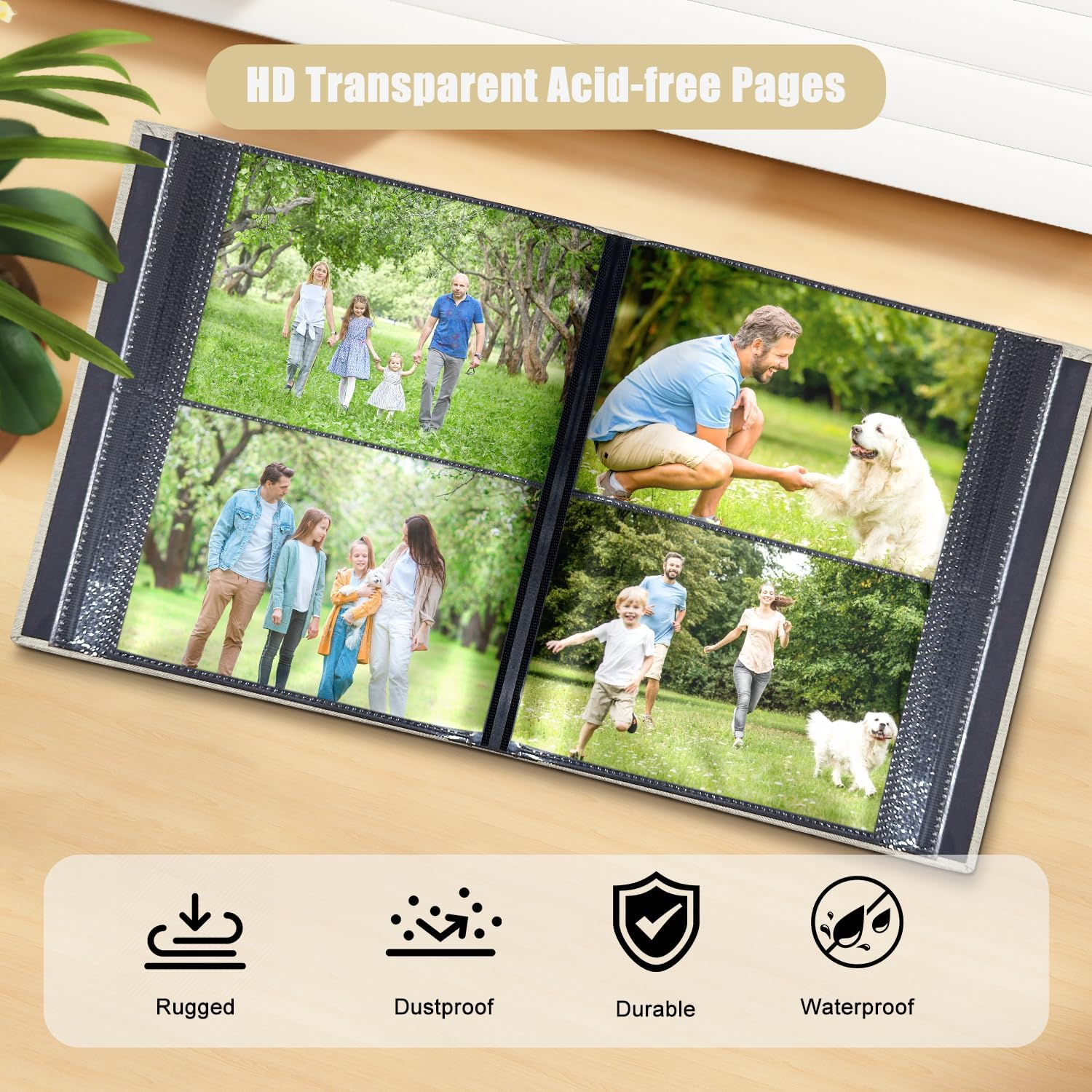 Photo Album 4X6 with 200 Pockets, Slip-In Picture Albums, Linen Cover Memory Book with Front Window, Black Page Vertical Photo Book for Wedding, Family, Anniversary, Baby, Vacation(Beige) image number 4