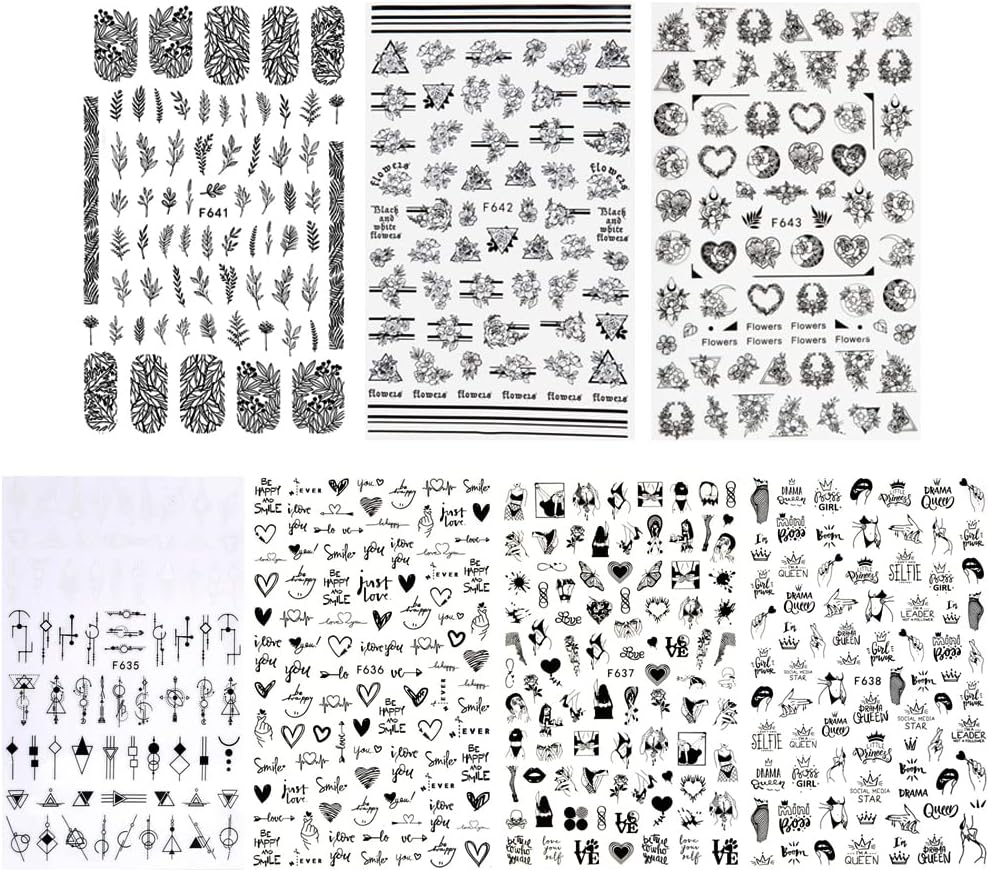 Nail Stickers, Self-Adhesive, Nail Stickers, Flowers, Nail Stickers, Abstract 3D Black Nail Stickers, DIY Manicure Decoration (7 Sheets) image number 6
