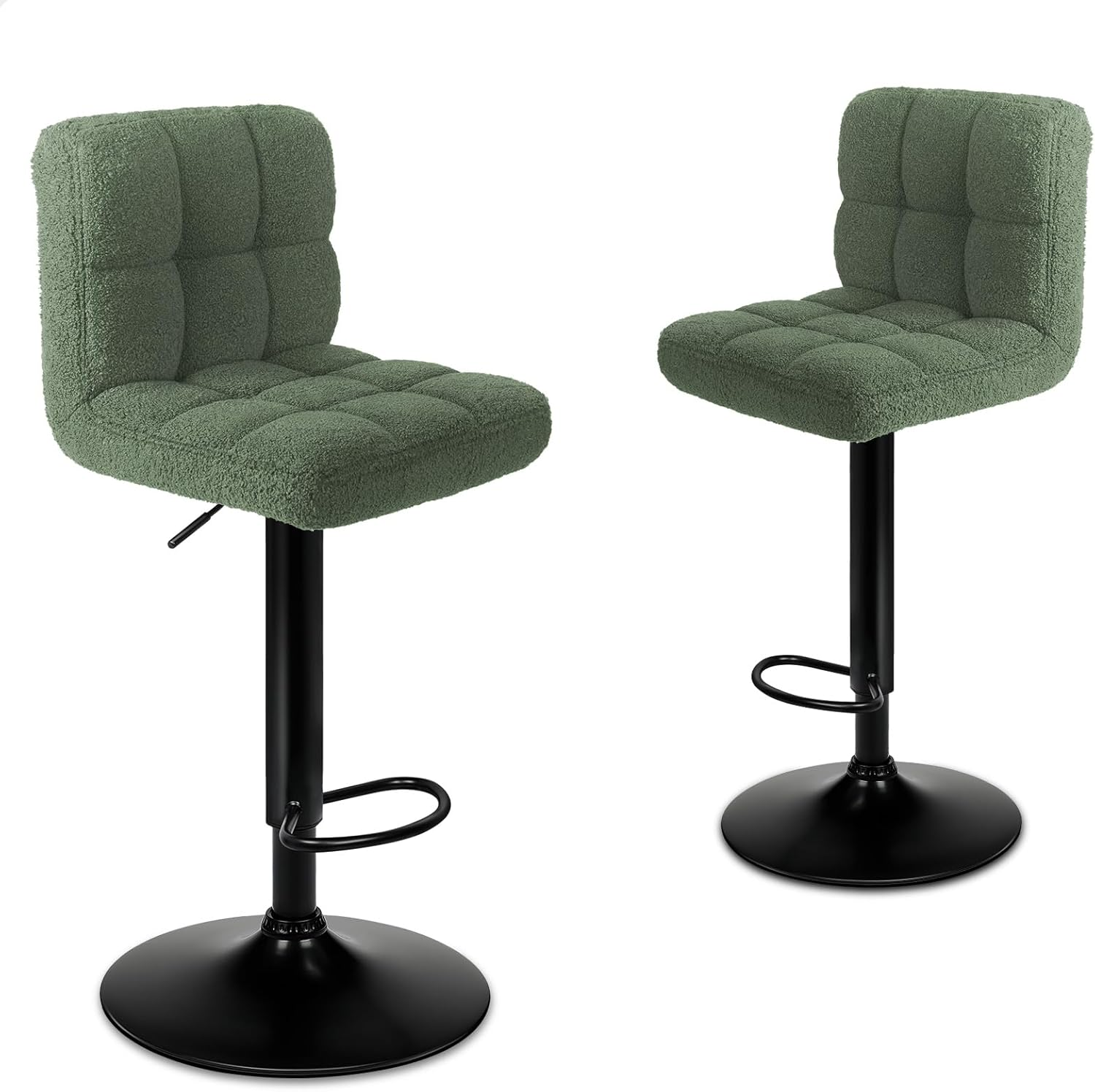 ALFORDSON Bar Stool 2Pcs Adjustable Kitchen Barstools Swivel Counter Dining Chair in 62-83Cm Seat Height with Anti-Slip Floor Protector for Home Bar Dining Room (Ralph White)