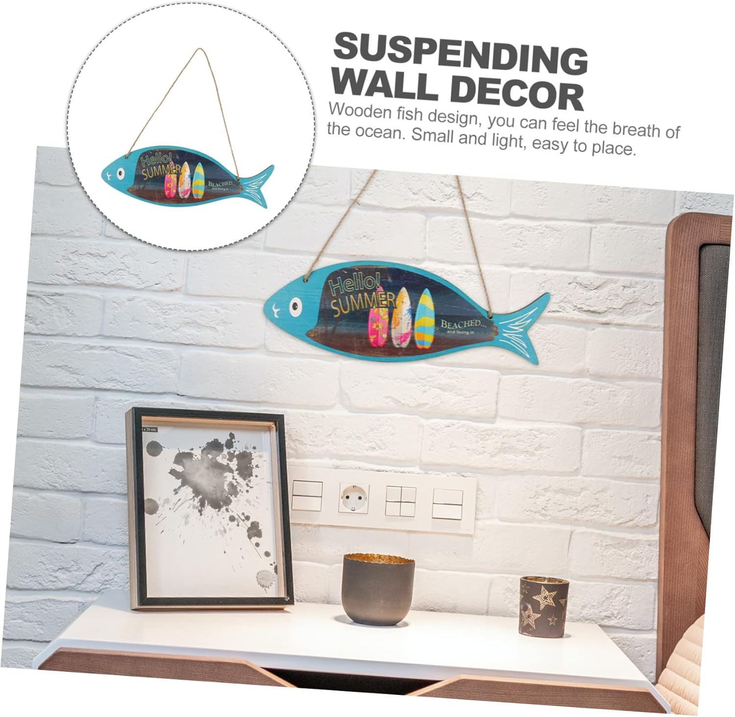 Wooden Fish Pendant Decorative Wall Ornament Nordic Fish Ornament for Household Wall Decor for Living Bedroom image number 1