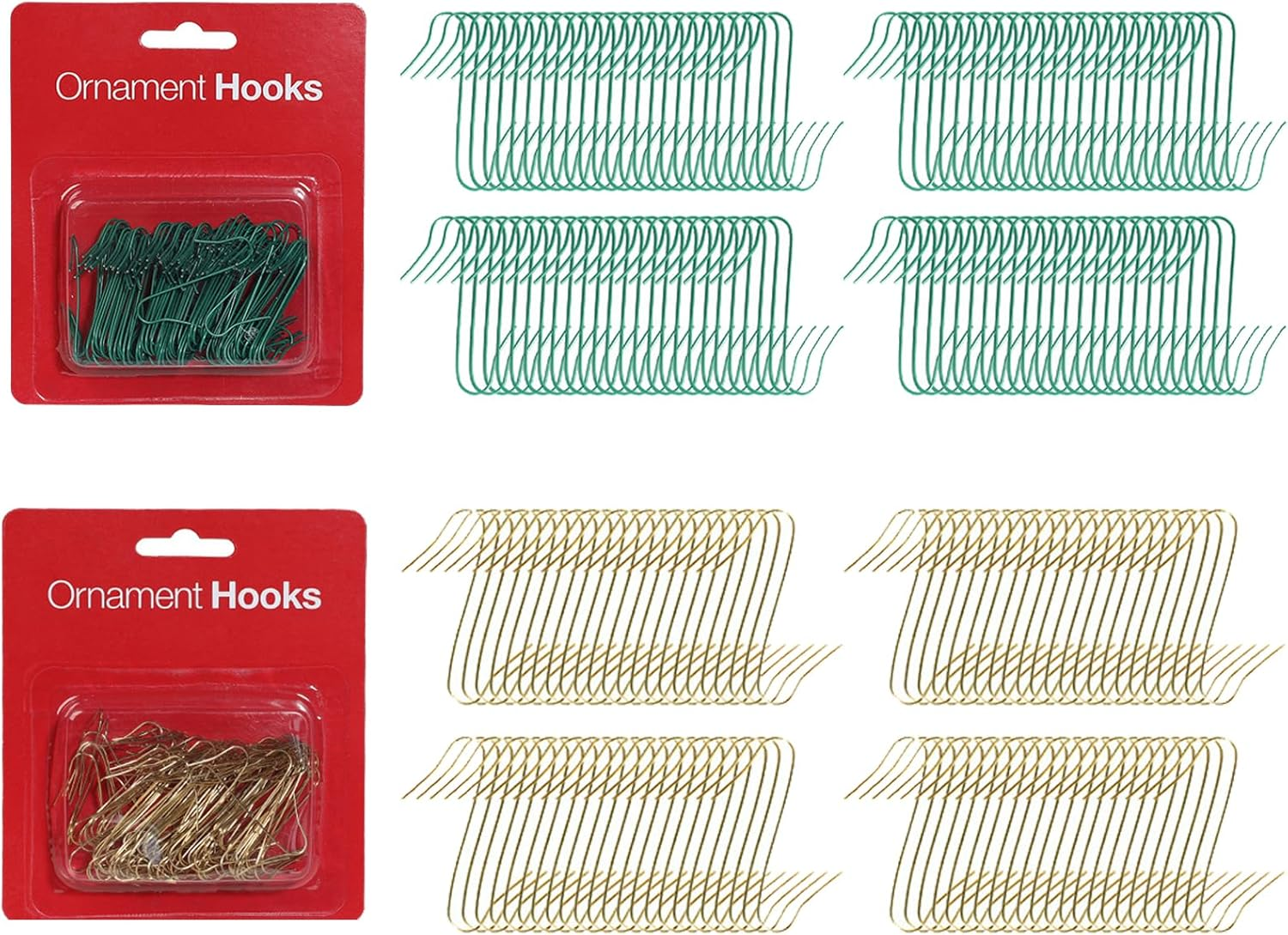 Christmas Tree Ornament S Hooks,Haakhui 200Pcs Metal Wire Ornament Hooks,Lightweit and Easy Haning to Xmas Tree,Gold and Green Easy Matching Anywhere image number 5