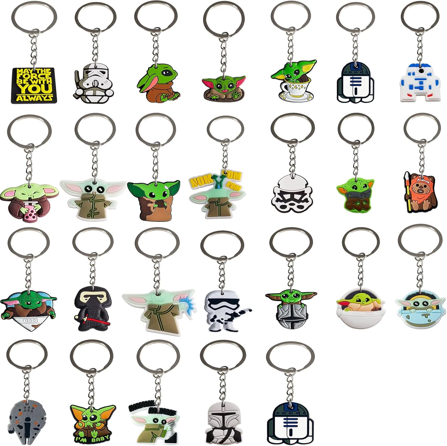 YUANHUISHENG 26PCS Baby Yoda Key Chains Party Favors Set, Baby Yoda Keychain Party Supplies Classroom Exchange and Game Prizes Gift for Kids Boys and Girls