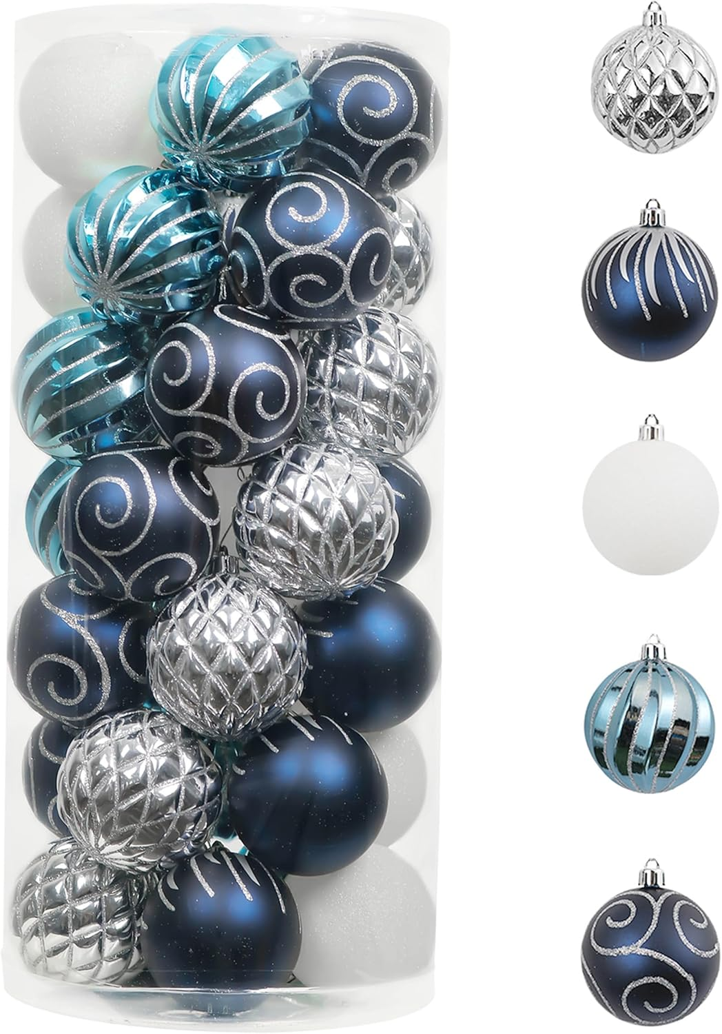 Valery Madelyn 35Ct 70Mm Winter Wishes Blue Silver Shatterproof Christmas Ball Ornaments Decoration 7Cm/2.75 Inch 35 Pcs Metal Hooks Included