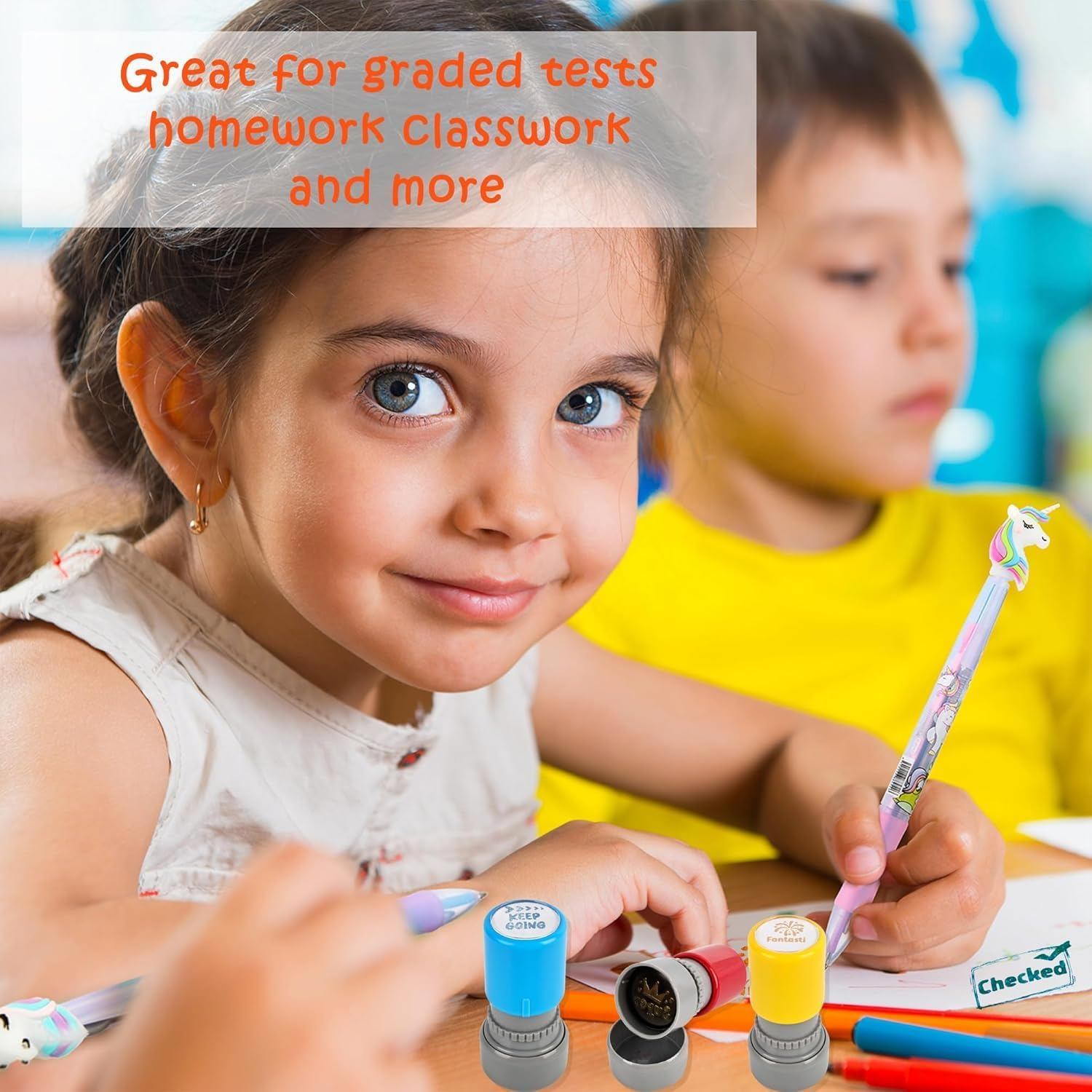 Coehaopikepowerful 12 Pcs Teacher Stamps Self Inking Stamp for Classroom image number 5