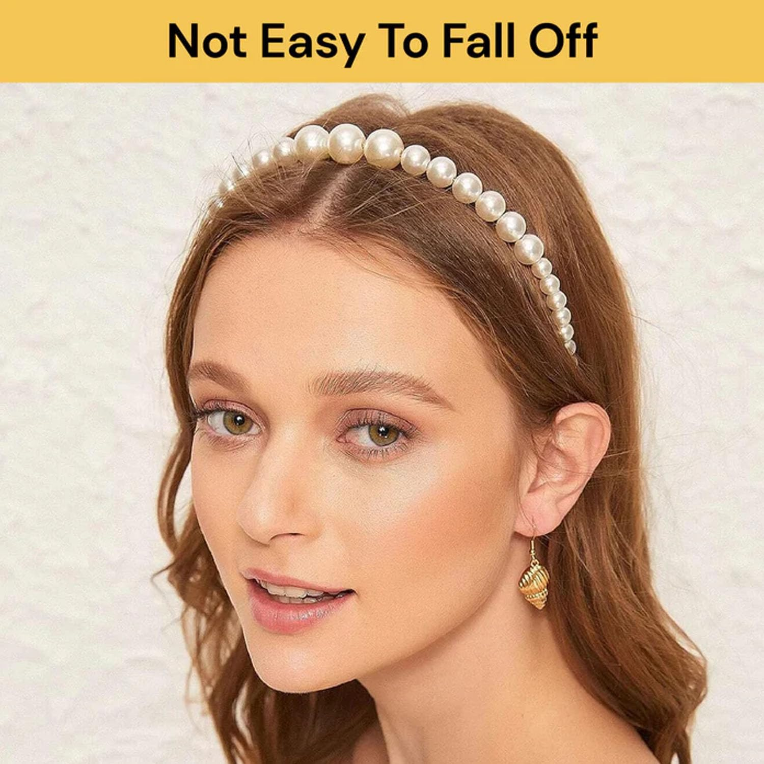 EZONEDEAL Pearl Headbands for Women, White Headband Rhinestones Hairbands Beaded Headband Hair Hoop Wedding Headband, Pearl Hair Loop Bands, Bridal Hairband for Wedding, Pearl Hair Accessories(C) image number 1