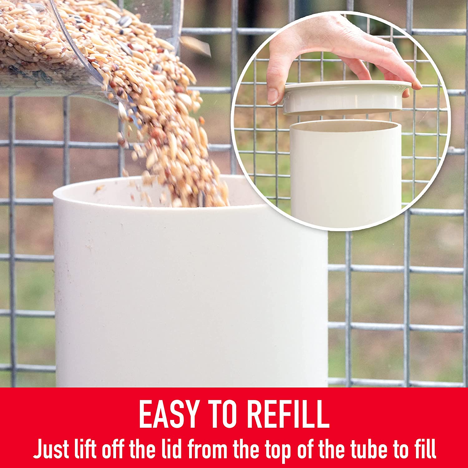 Royal Rooster Automatic Chicken Feeder with Gravity Feed Dispenser - 3Kg Feeder for Chickens, Chicks & Mixed Poultry - Hanging Chicken Poultry Feeder - Auto PVC Chicken Poultry Feeder with Rain Cover image number 1