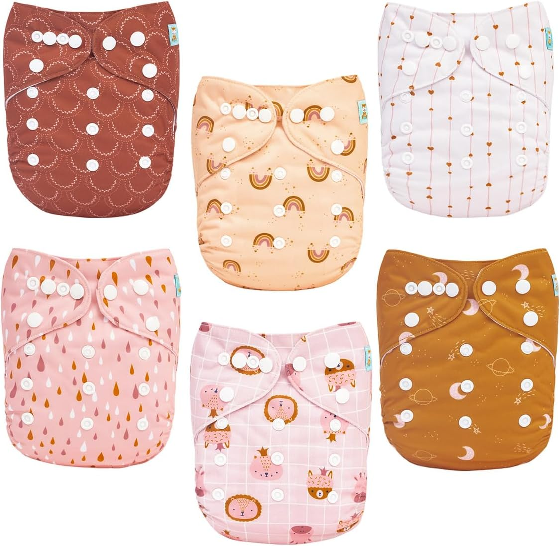 ALVABABY Baby Cloth Diaper 6 Packs with 12 Inserts Cloth Diaper Covers Adjustable Washable Reusable for Baby Girls Boys image number 4