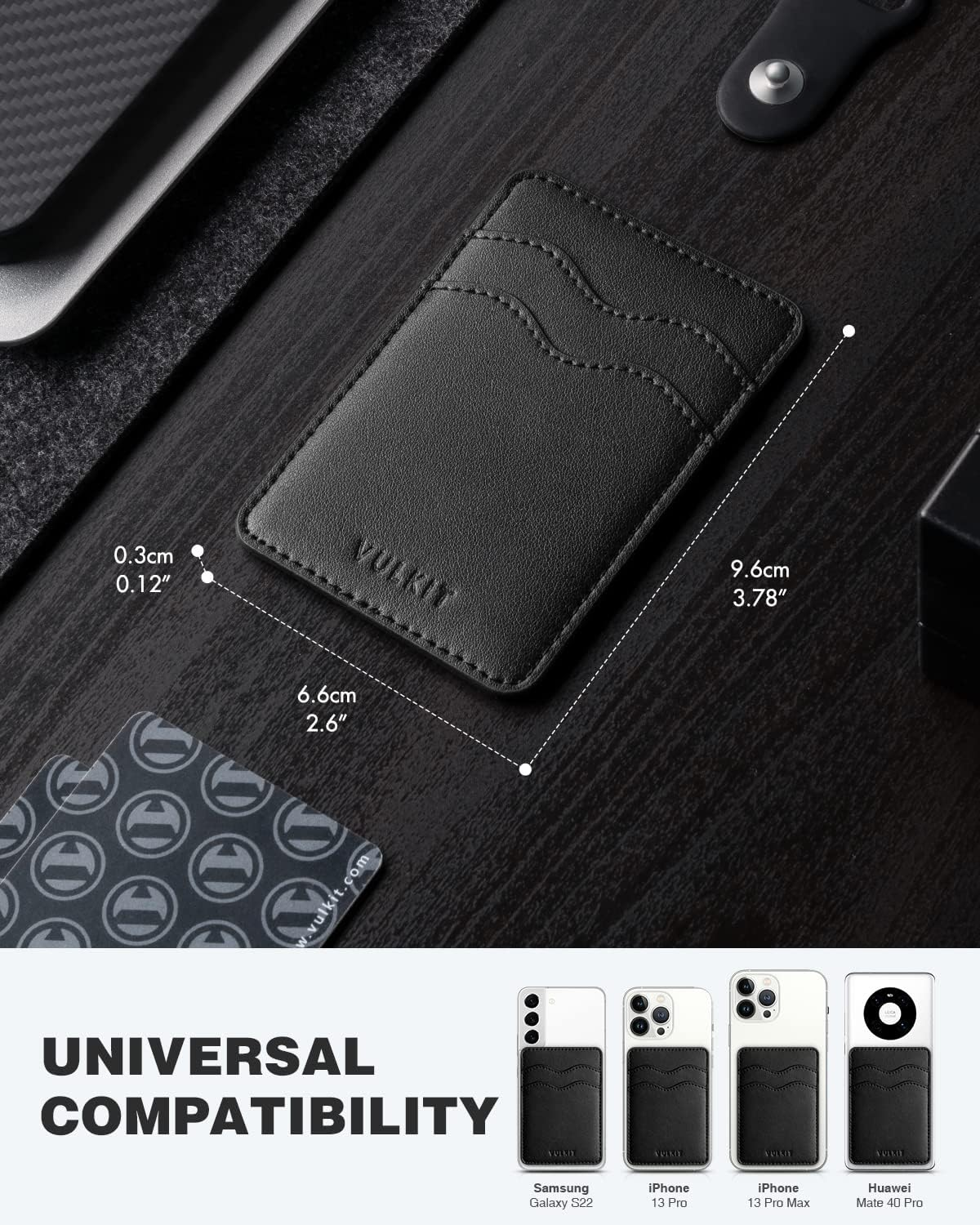 VULKIT Stick on Card Holder Compatible for Iphone Leather Cell Phone Wallet Credit Card Case Strong Sticker for Women (Black) - Blue Bloom image number 5