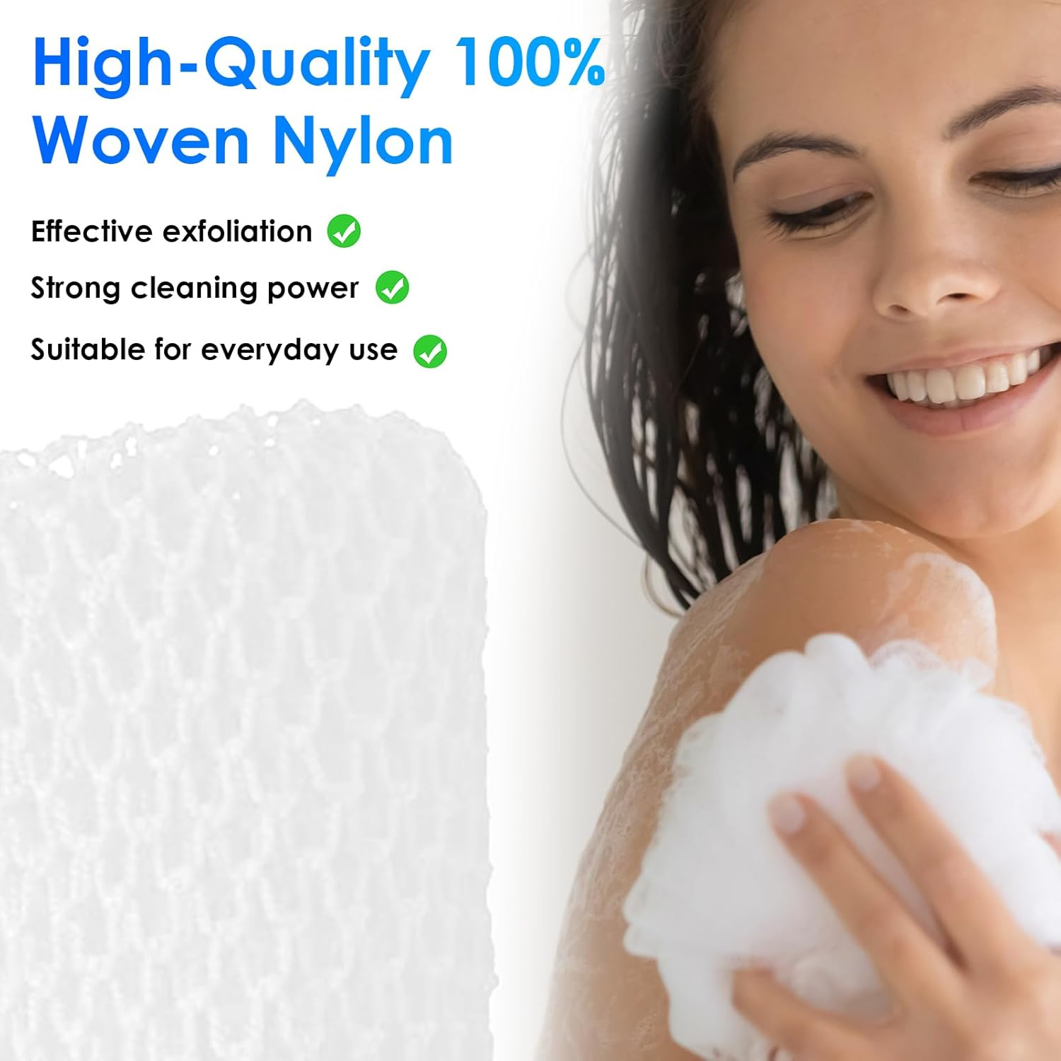 2 Pcs White African Net Sponge (80X30Cm) - Authentic Extra-Large Exfoliating Bath Cloth, Deep Cleansing Body Exfoliator for Back, Legs and Scalp Premium African Bath Sponge for Smooth Skin image number 5