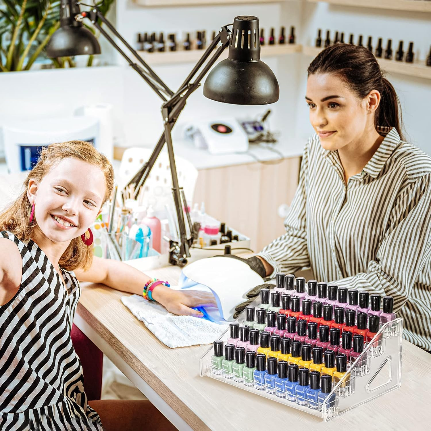 Nail Polish Organizer, 7 Tier Nail Polish Holder Stand, Acrylic Sunglass Organizer, Makeup Organizer, Essential Oils Storage Shelf No Tool Needed, Holds up to 56-112 Bottles (Fit 1-2Oz Bottles) image number 1