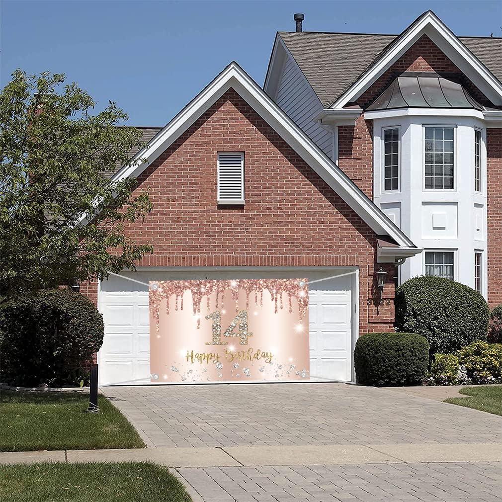 Happy 14Th Birthday Decorations Backdrop Banner for Girls Happy 14 Years Old Party Sign Poster Girl Rosegold Photography Background 14Th Birthday Party Supplies, 59"X35.4" image number 2