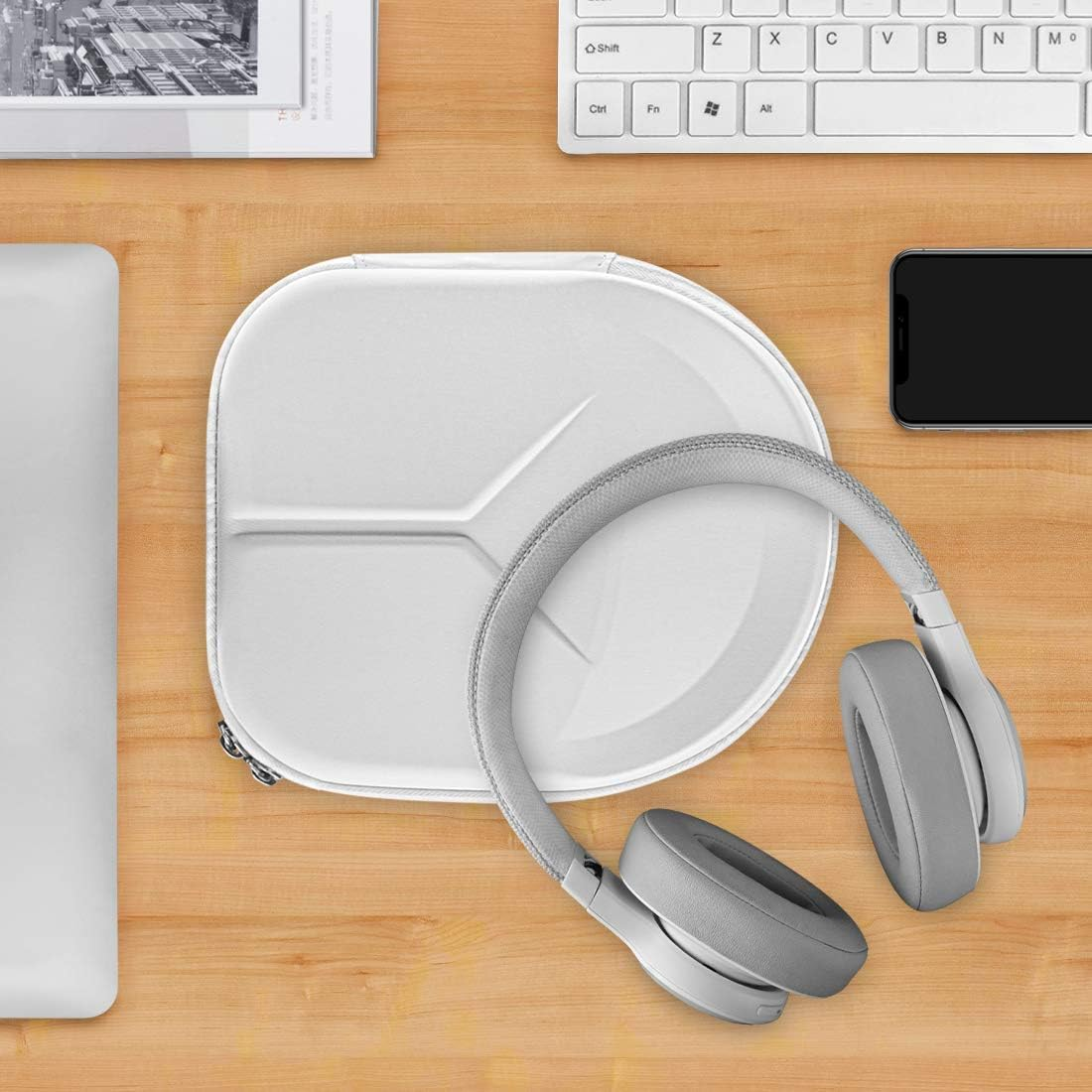 Geekria Shield Headphones Case Compatible with JBL Tune 770/760/750NC, Tune 720BT, Live 770NC, Replacement Hard Shell Travel Carrying Bag with Cable Storage (White)