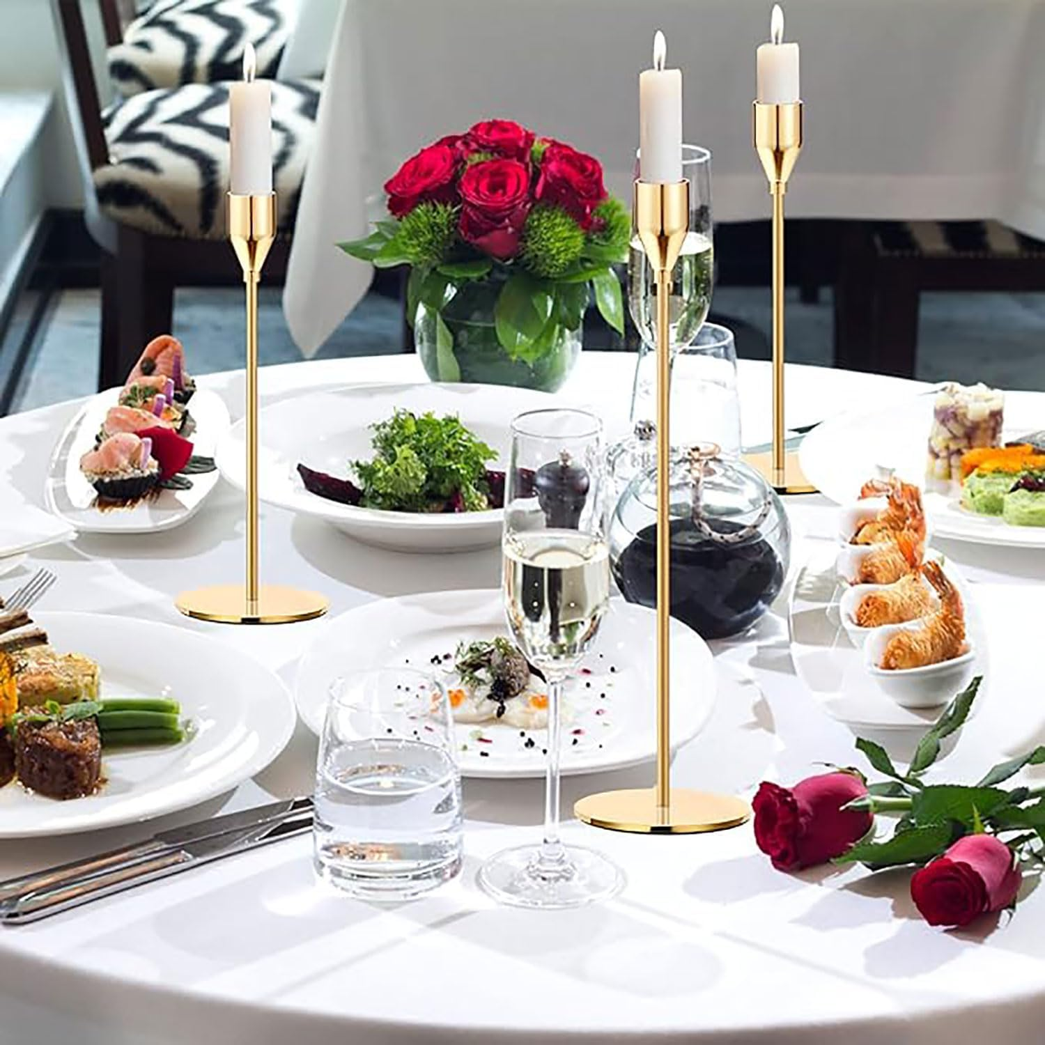 6Pcs Gold Candle Holders, Tall Taper Candlestick Fit 3/4 Inch Thick Pillar Candle Led Modern Candles, Metal Candle Stick Holder Stands Table Centerpieces for Wedding Dinning Party Decorative image number 3