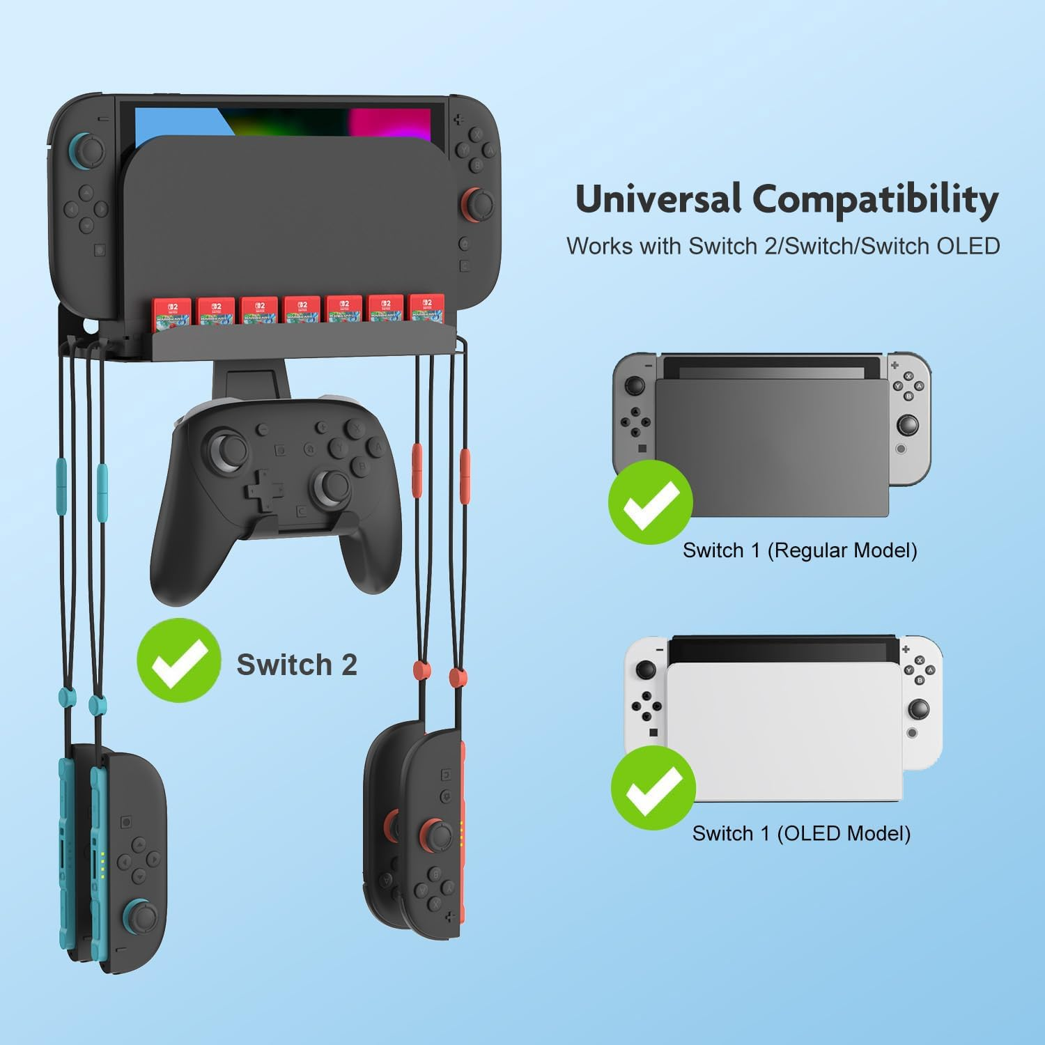 Metal Wall Mount for Nintendo Switch 2 Console, Switch 2 Organizer Shelf Base Kit behind TV, Switch 2 Accessories with 7 Card Slots and 4 Joy-Con Hanger, Carbon Black image number 5