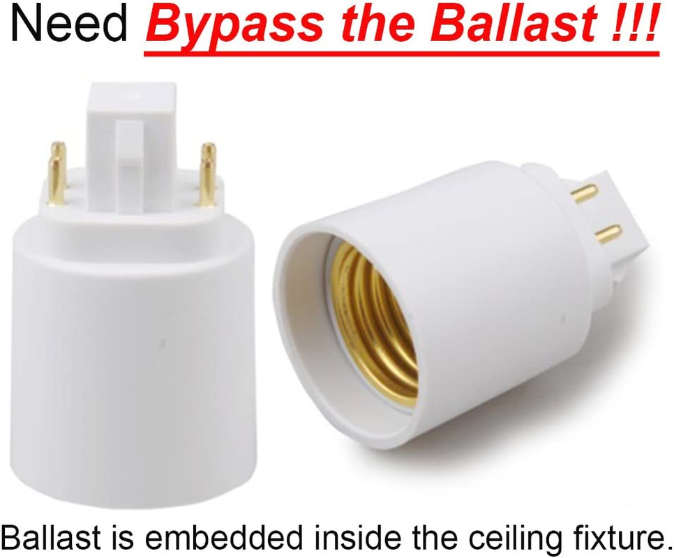 6Pcs E-Simpo&reg; 4P Gx24Q to E26/E27 Lamp Base Adapter,G24Q to Medium Edison Socket Converter,Need Bypass Ballast,Short Version 15.5Mm, 4P Conductive,Plug E26 Bulb into PL G24Q/GX24Q Socket. image number 1