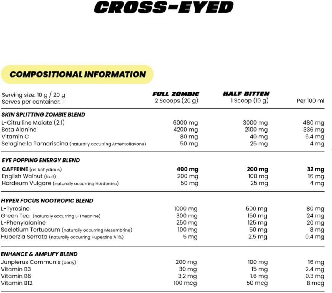 Zombie Labs Cross-Eyed Extreme Stimulant Pre Workout 10 Serves Watermelon image number 3