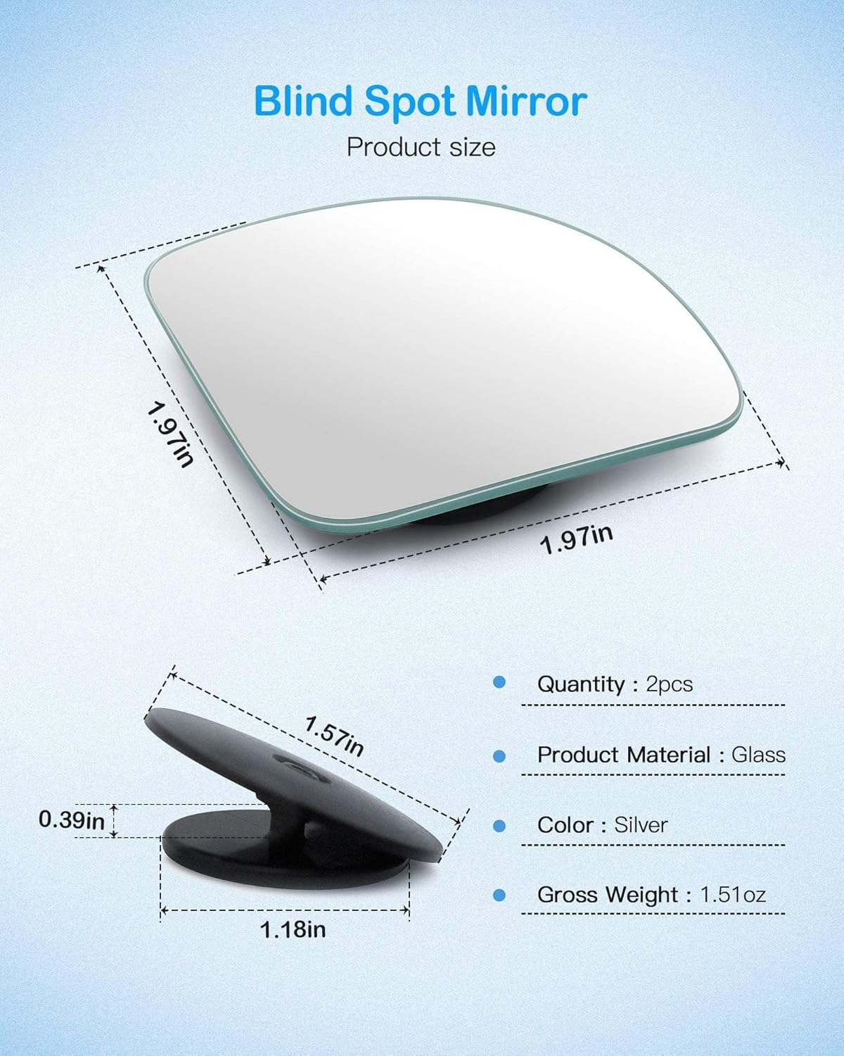 2Pcs Fan Shaped Blind Spot Mirror, 360 Degree Adjustabe HD Glass Blind Spot Mirrors, Frameless Convex Rear View Mirror, for Any Car, Van, Suv and Trucks. image number 4